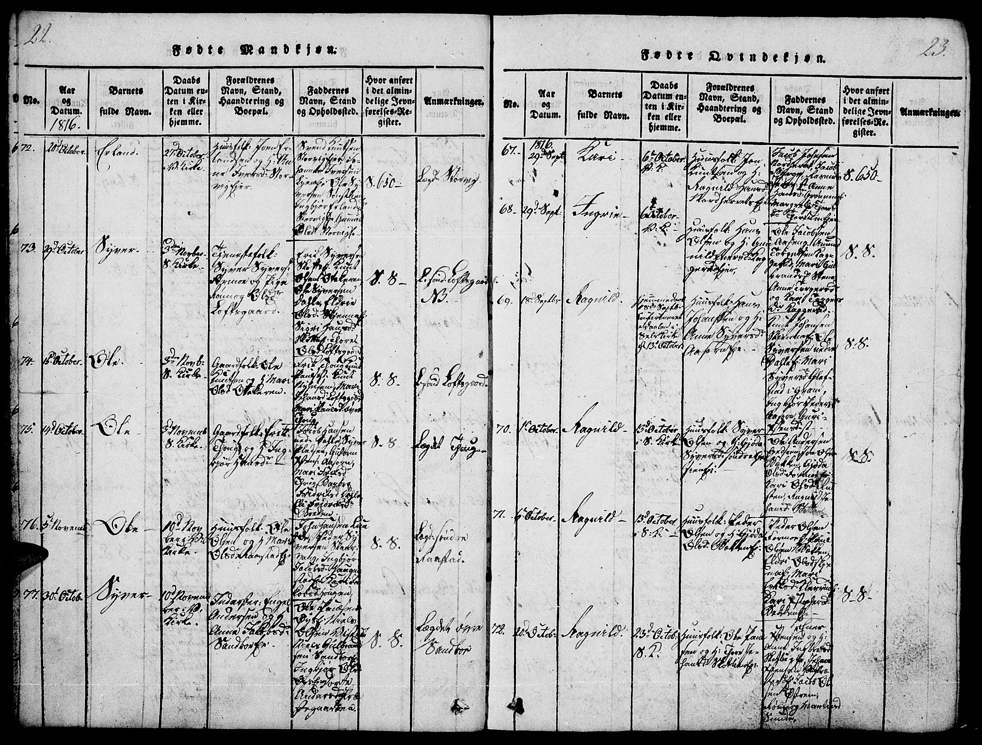 Vågå prestekontor, AV/SAH-PREST-076/H/Ha/Haa/L0003: Parish register (official) no. 3, 1815-1827, p. 22-23