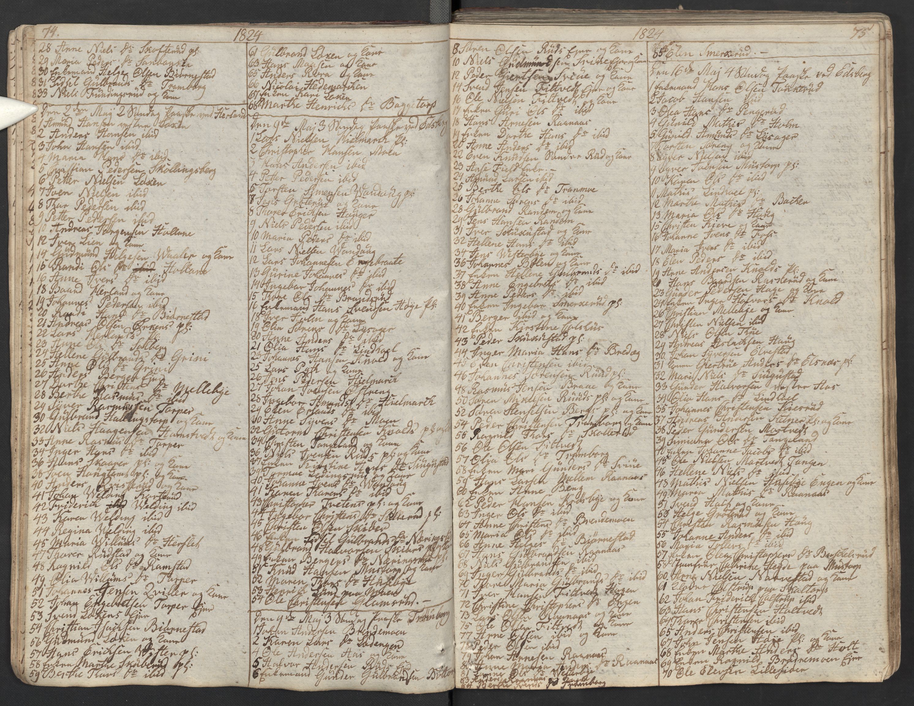 Eidsberg prestekontor Kirkebøker, AV/SAO-A-10905/M/Ma/L0002: Communicants register no. I 2, 1821-1841, p. 74-75