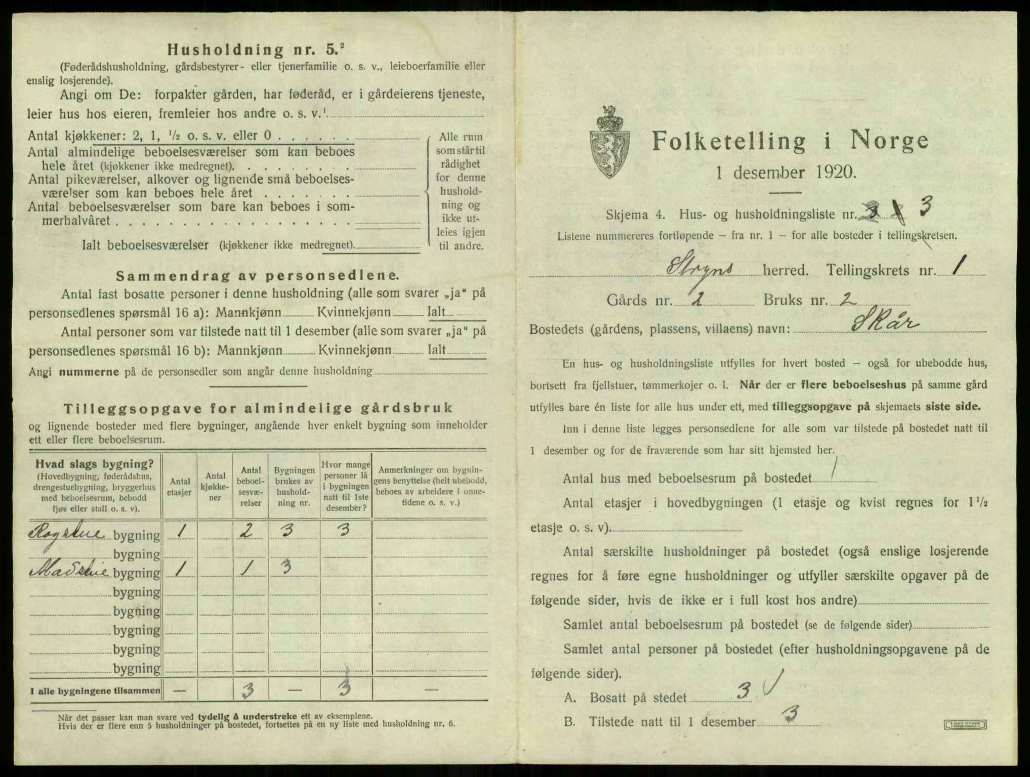 SAB, 1920 census for Stryn, 1920, p. 53