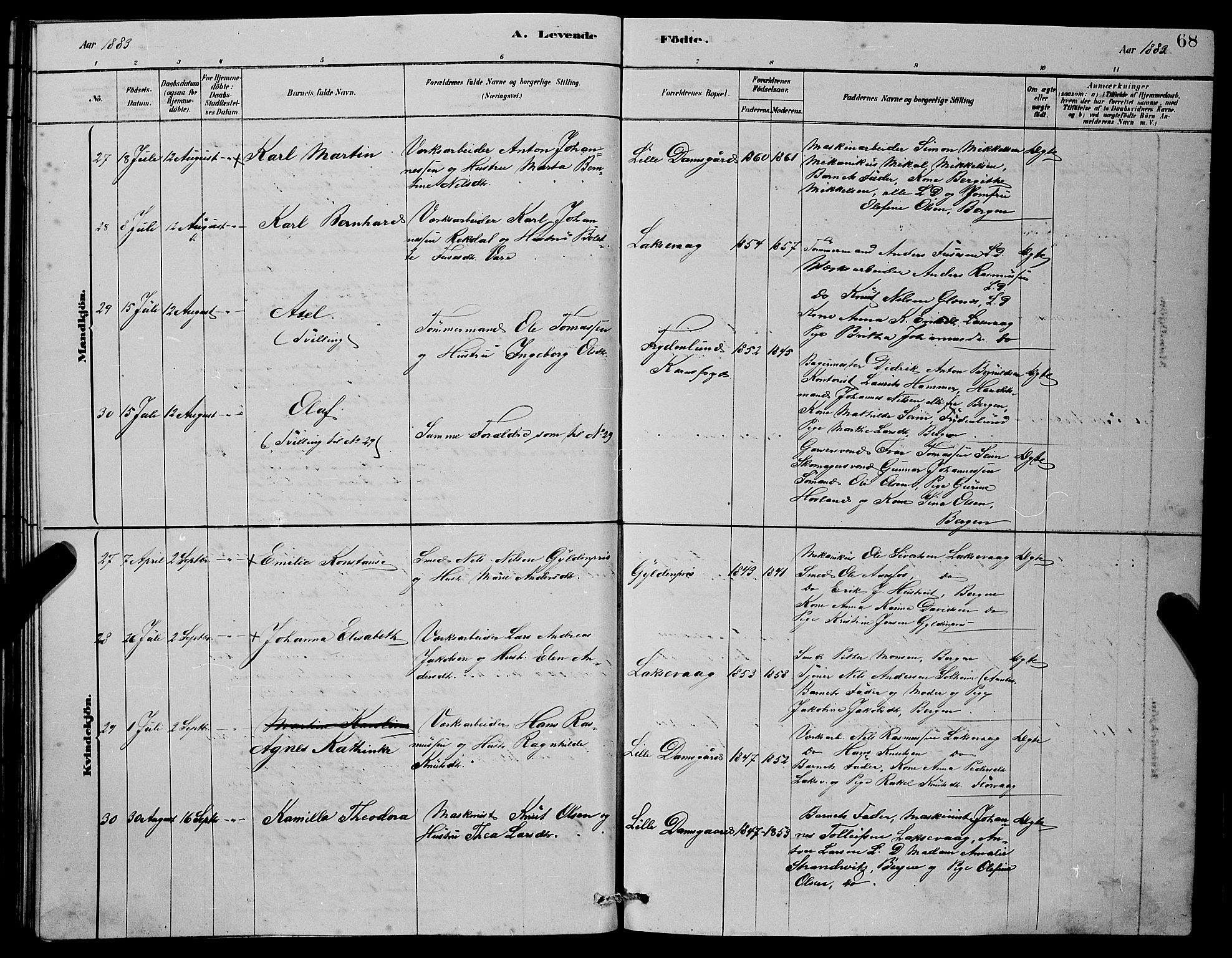 Laksevåg Sokneprestembete, AV/SAB-A-76501/H/Ha/Hab/Haba/L0002: Parish register (copy) no. A 2, 1877-1887, p. 68