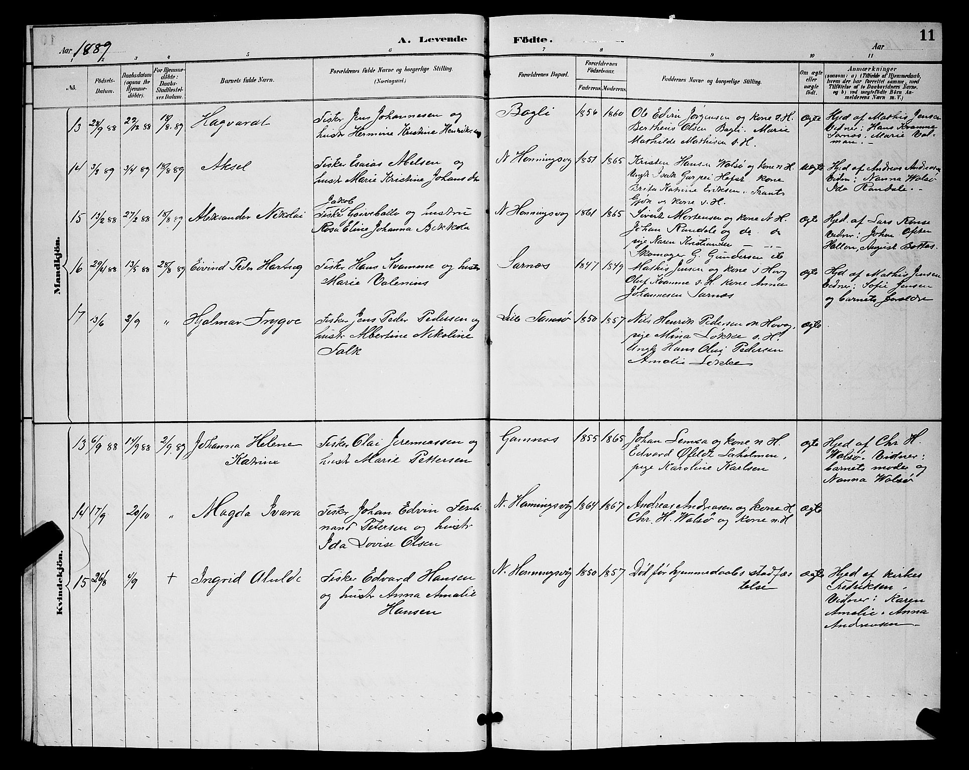 Måsøy sokneprestkontor, AV/SATØ-S-1348/H/Hb/L0004klokker: Parish register (copy) no. 4, 1887-1889, p. 11