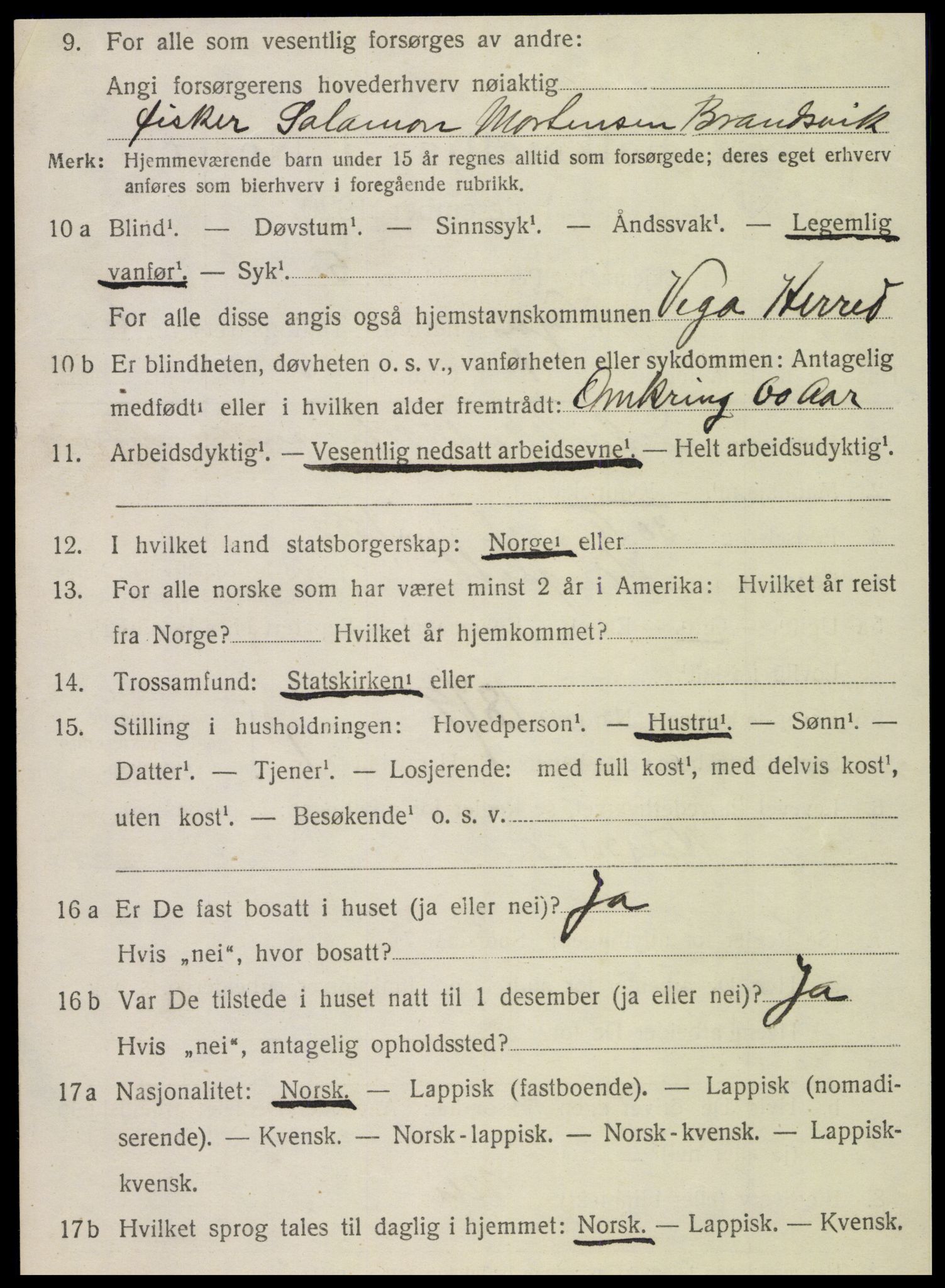 SAT, 1920 census for Vega, 1920, p. 2968