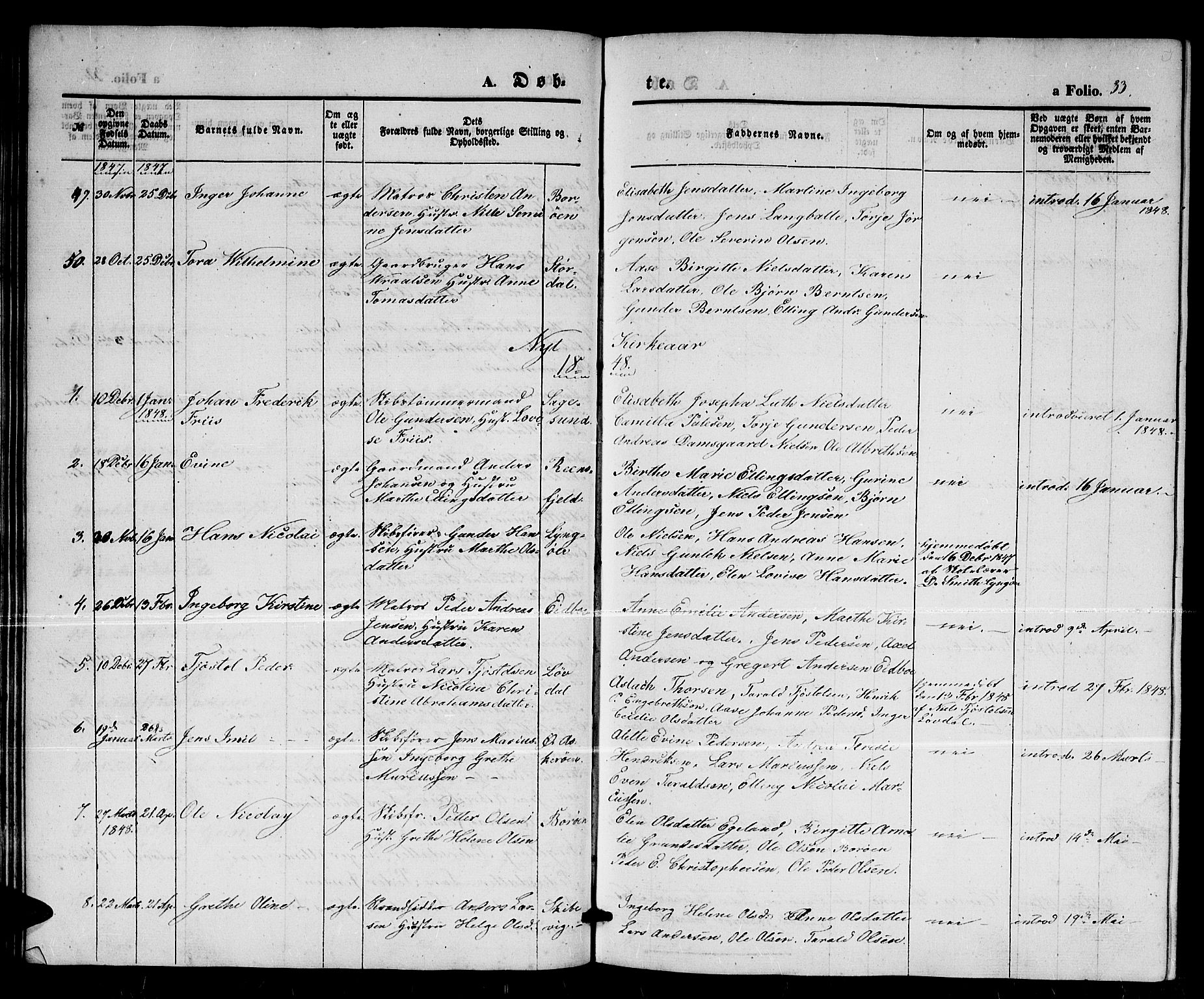 Dypvåg sokneprestkontor, AV/SAK-1111-0007/F/Fb/Fba/L0010: Parish register (copy) no. B 10, 1842-1857, p. 33