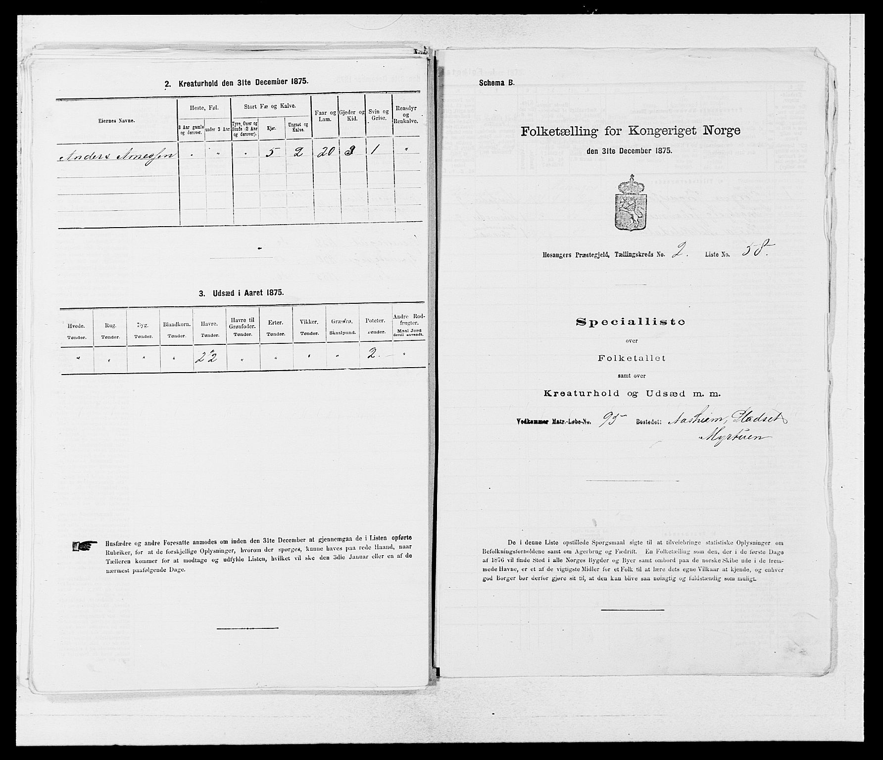 SAB, 1875 census for 1253P Hosanger, 1875, p. 269