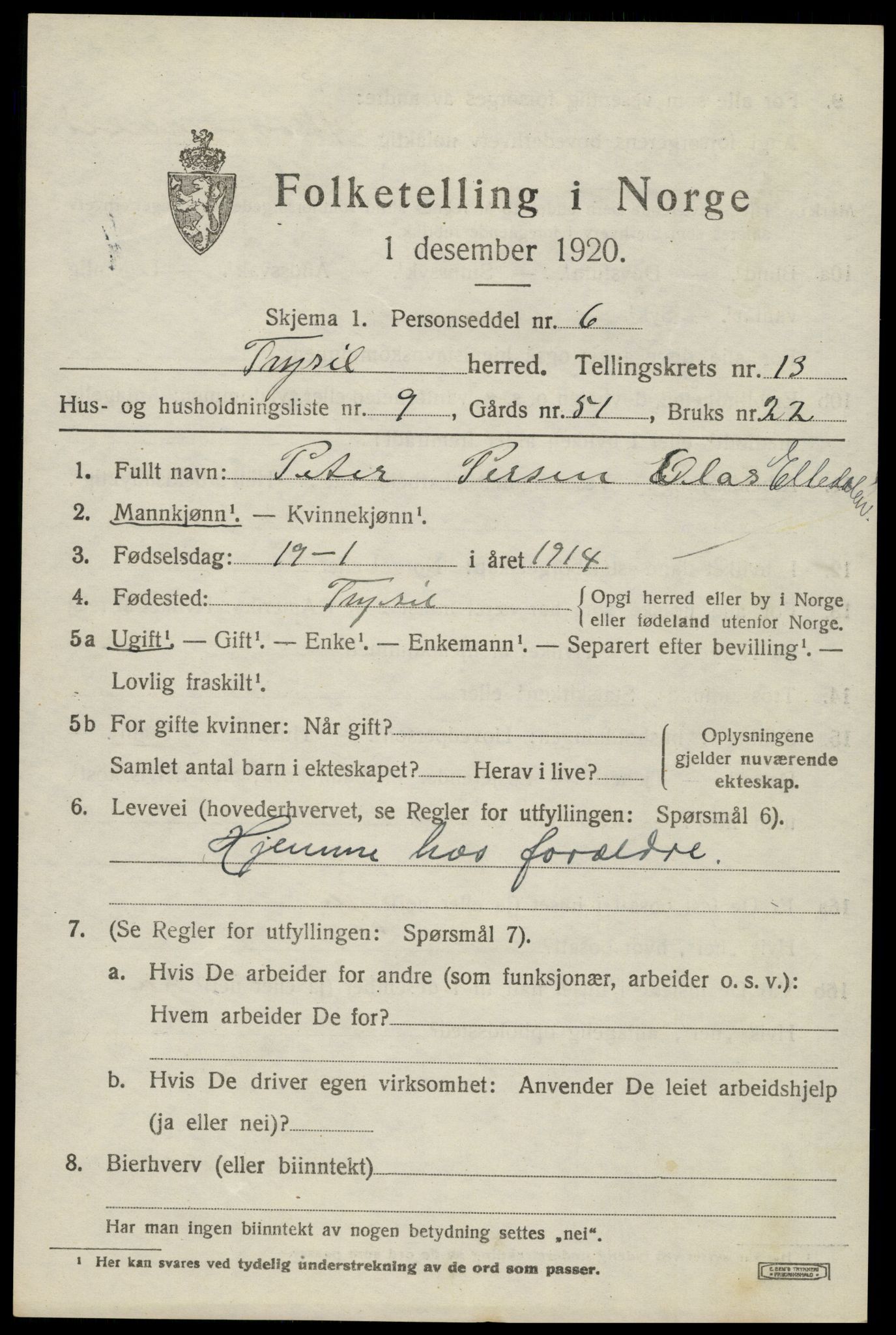 SAH, 1920 census for Trysil, 1920, p. 7745