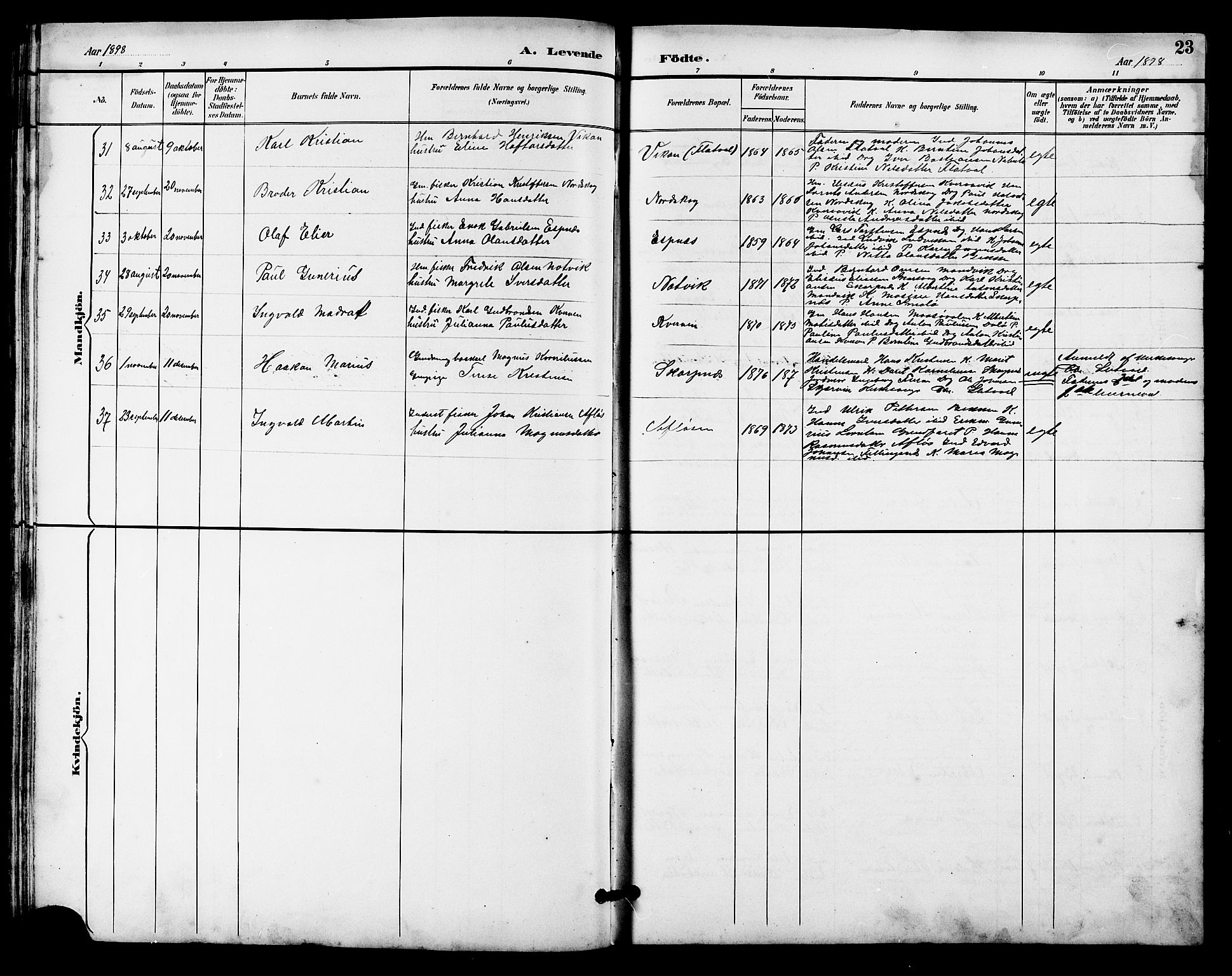 Ministerialprotokoller, klokkerbøker og fødselsregistre - Sør-Trøndelag, AV/SAT-A-1456/641/L0598: Parish register (copy) no. 641C02, 1893-1910, p. 23