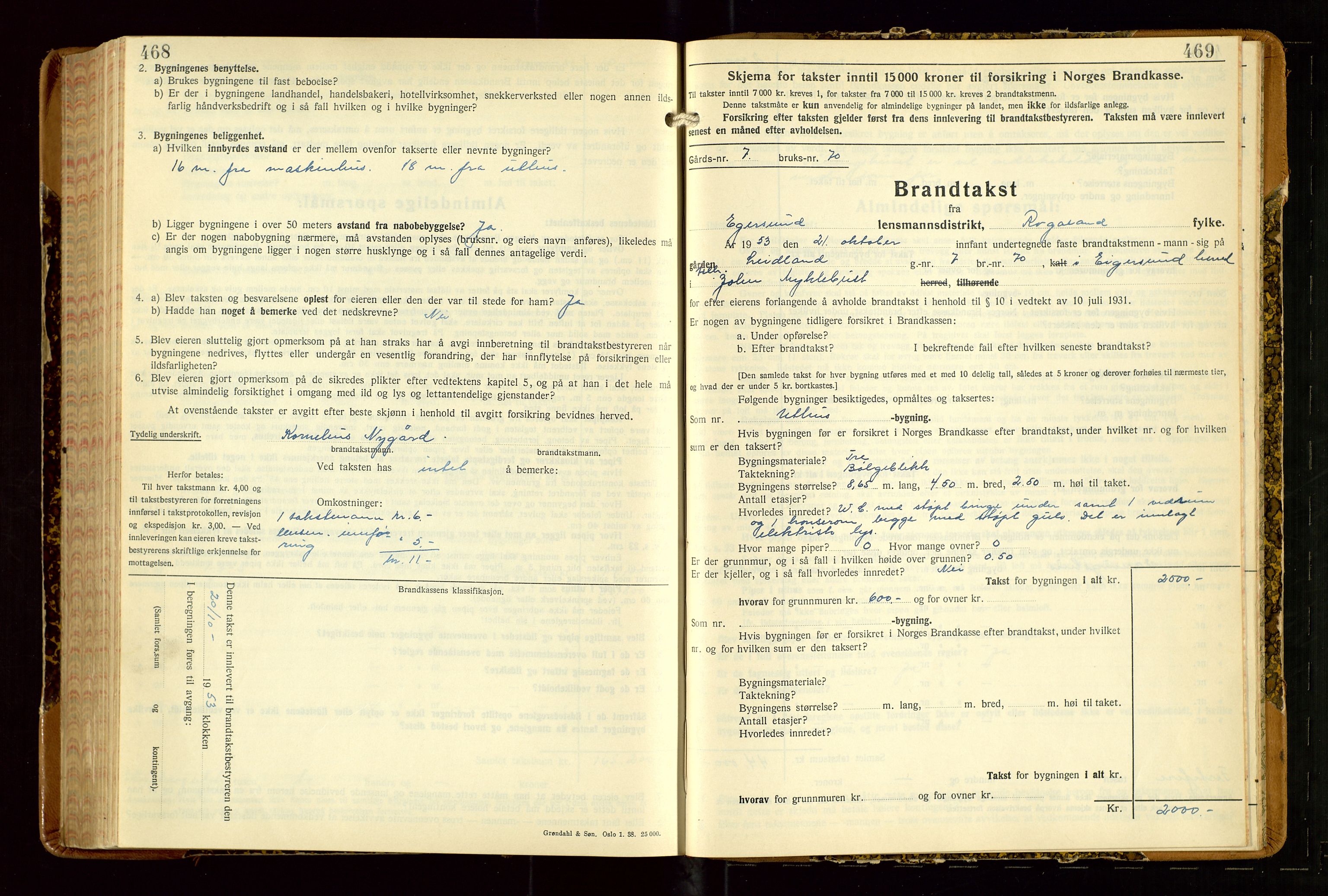 Eigersund lensmannskontor, AV/SAST-A-100171/Gob/L0007: "Brandtakstprotokoll", 1938-1955, p. 468-469