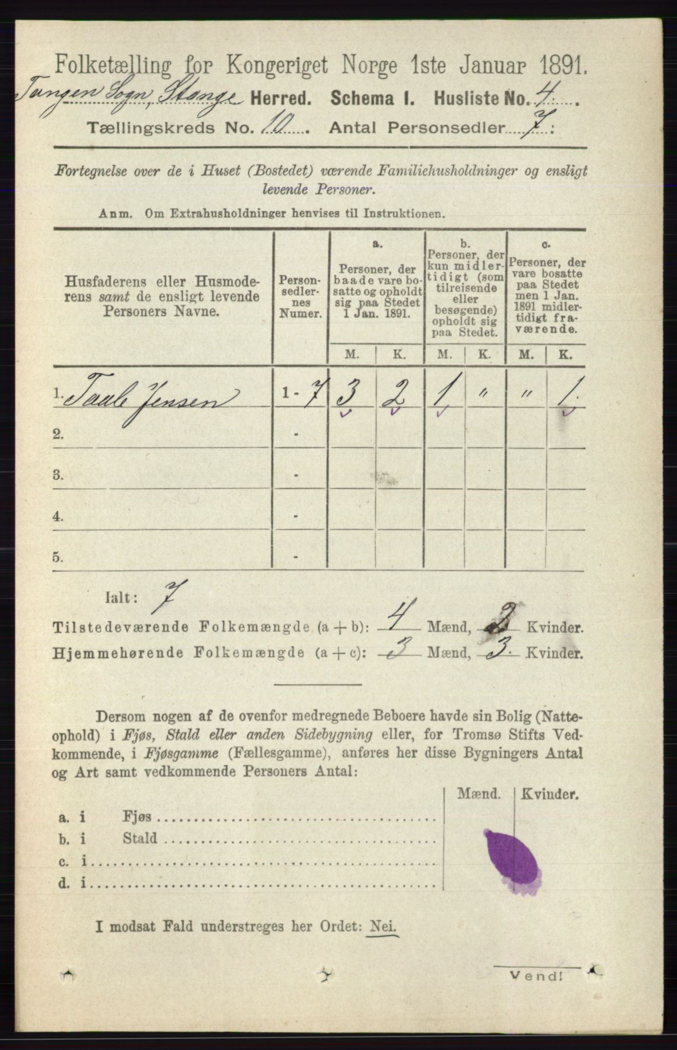 RA, 1891 census for 0417 Stange, 1891, p. 6687