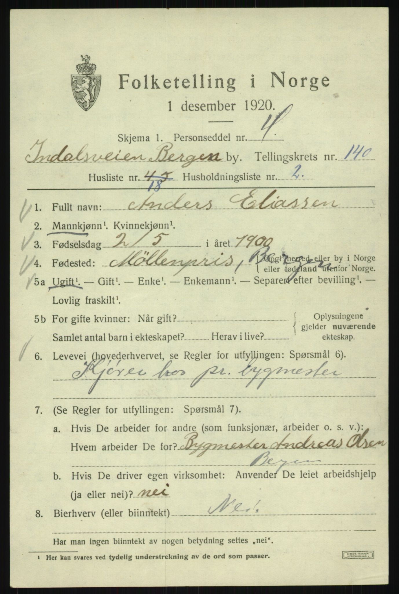 SAB, 1920 census for Bergen, 1920, p. 235638