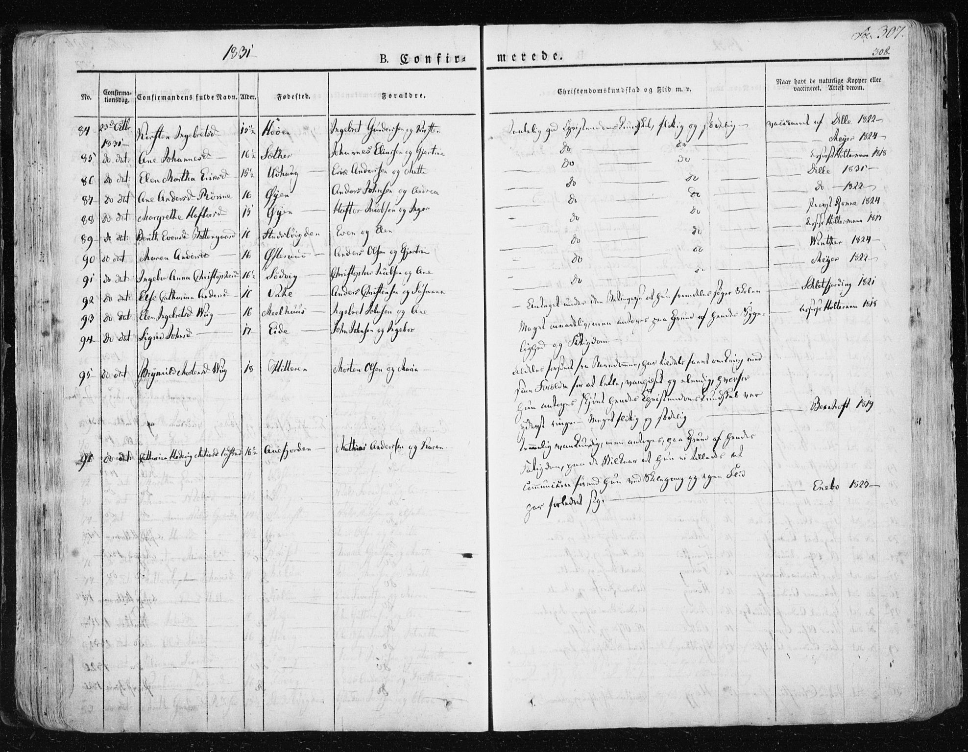 Ministerialprotokoller, klokkerbøker og fødselsregistre - Sør-Trøndelag, SAT/A-1456/659/L0735: Parish register (official) no. 659A05, 1826-1841, p. 307