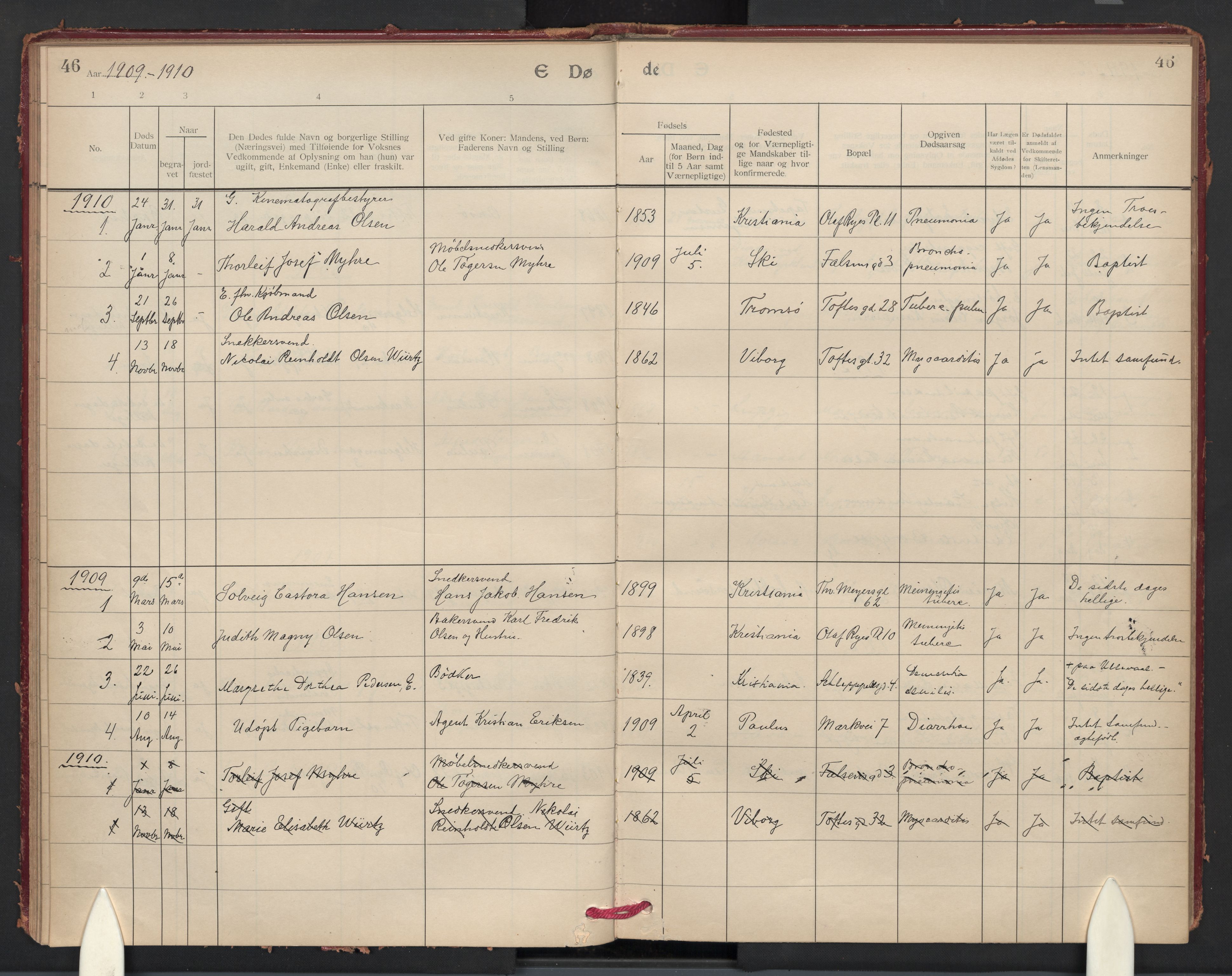 Paulus prestekontor Kirkebøker, AV/SAO-A-10871/F/Fa/L0020: Parish register (official) no. 20, 1906-1934, p. 46