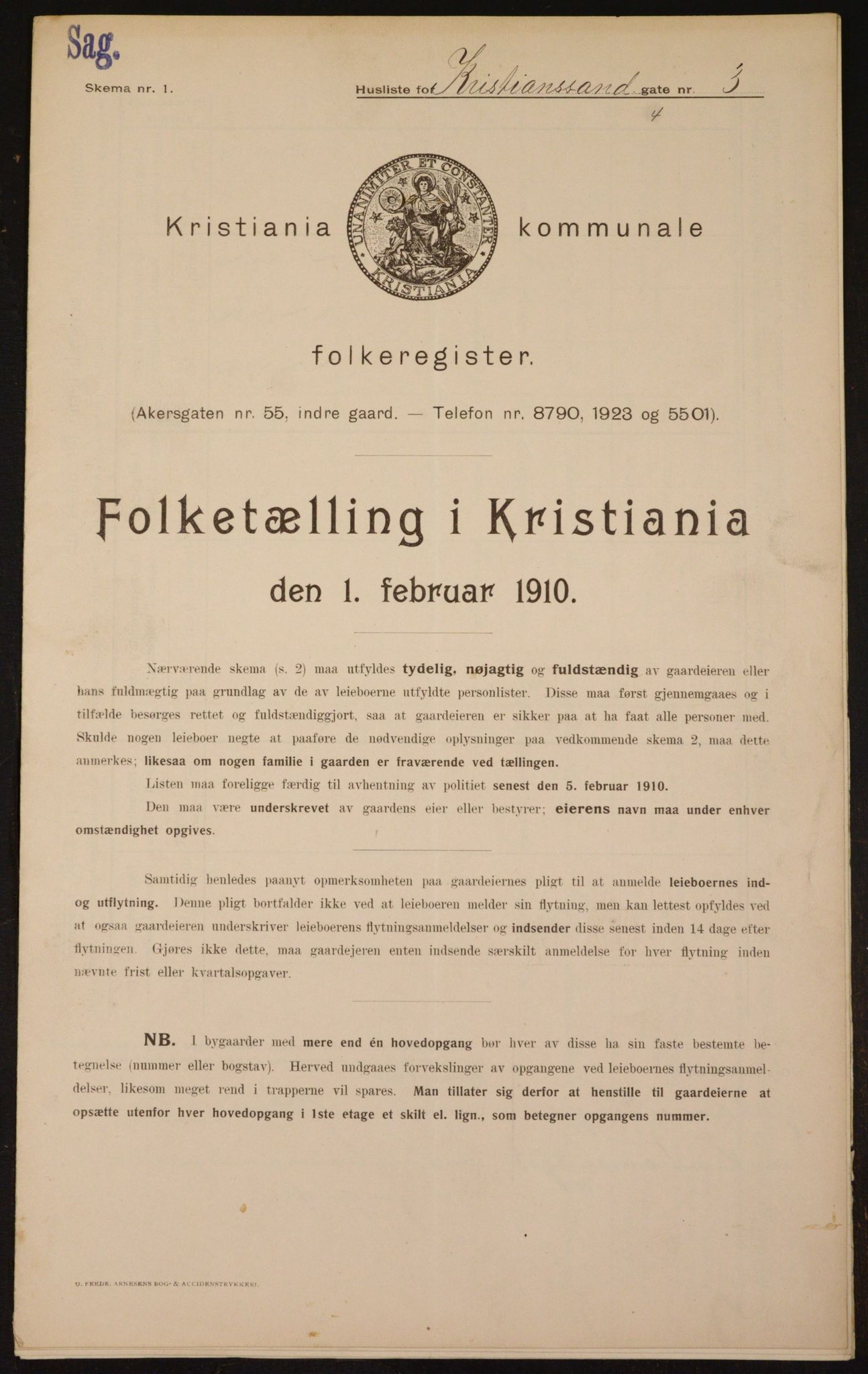 OBA, Municipal Census 1910 for Kristiania, 1910, p. 52645