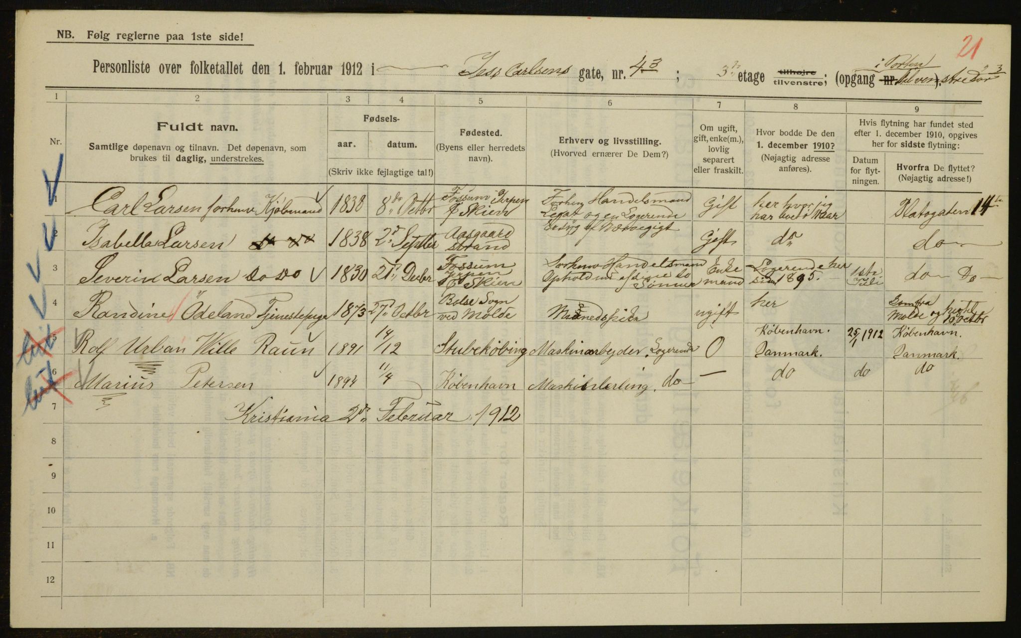 OBA, Municipal Census 1912 for Kristiania, 1912, p. 47317