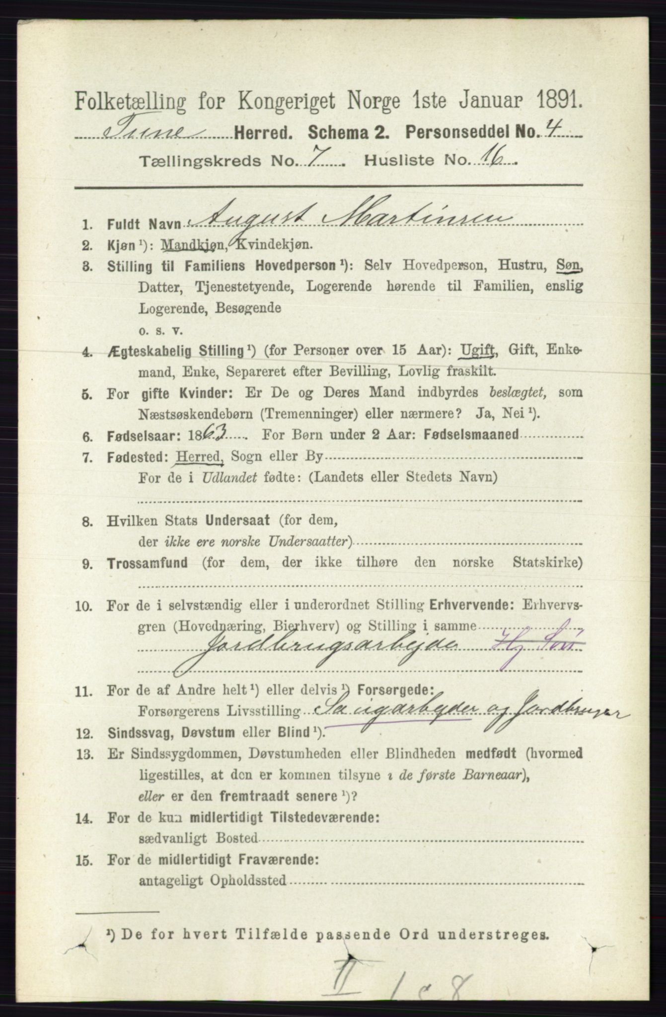 RA, 1891 census for 0130 Tune, 1891, p. 5257