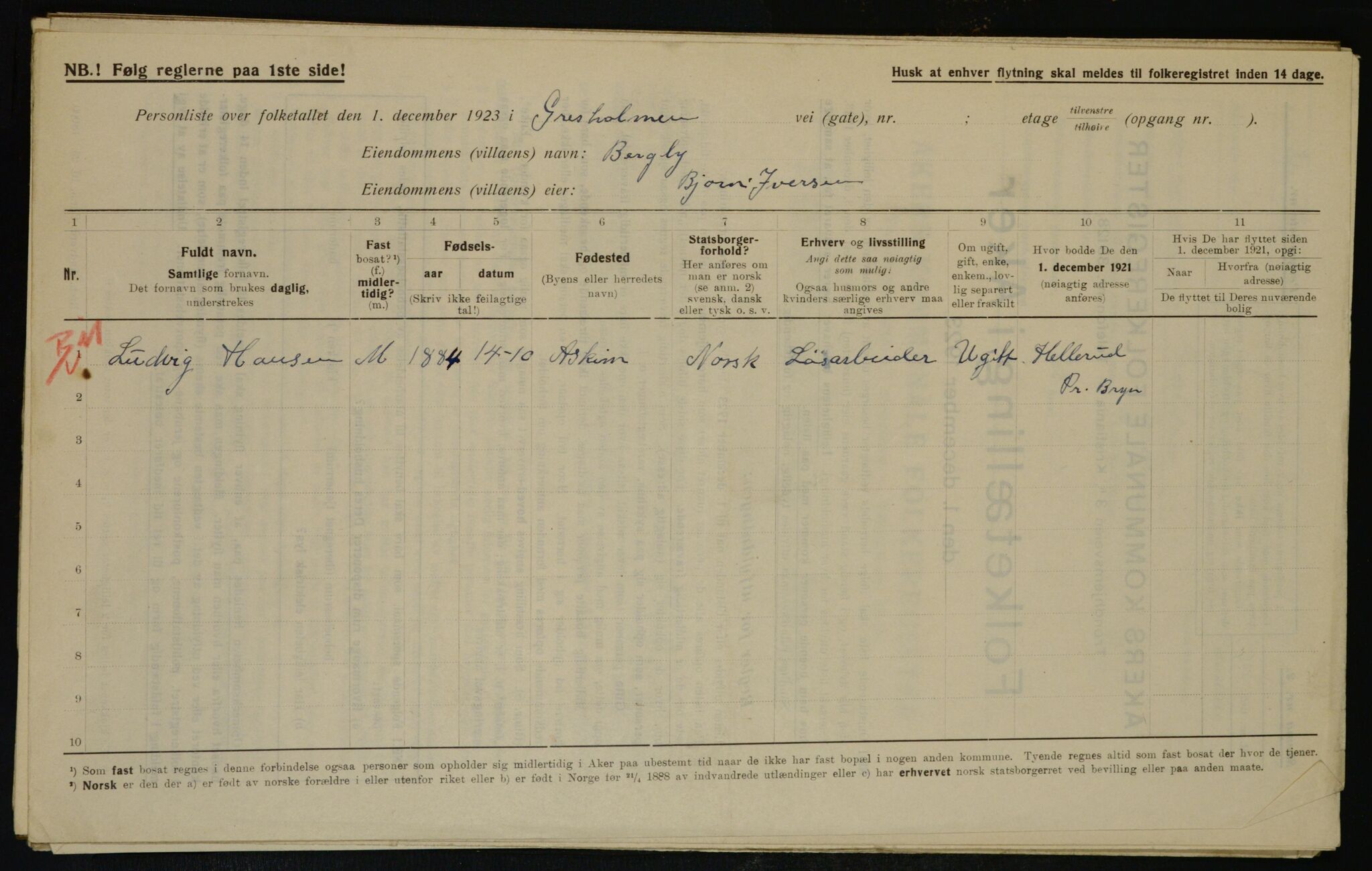 , Municipal Census 1923 for Aker, 1923, p. 39245