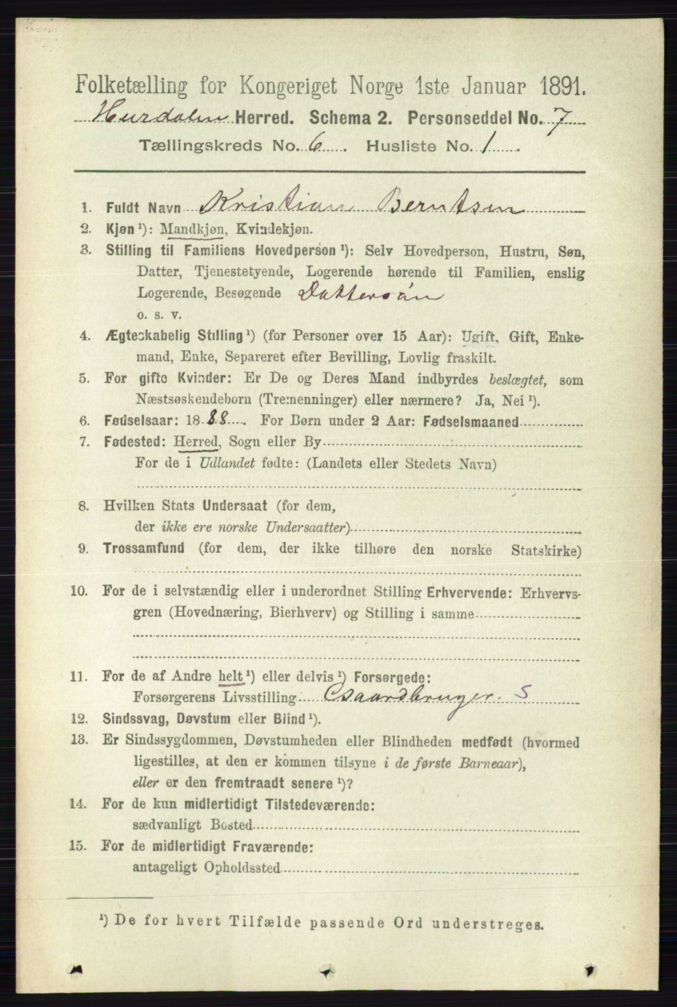 RA, 1891 census for 0239 Hurdal, 1891, p. 2196