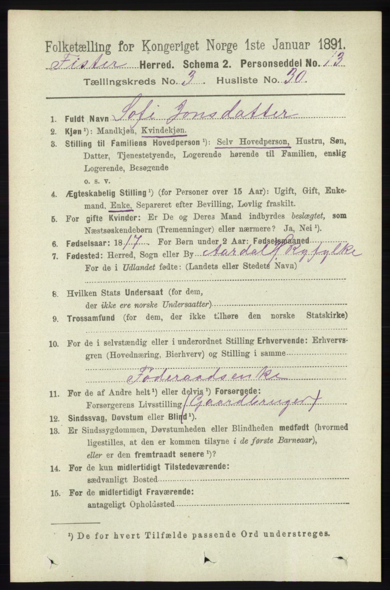 RA, 1891 census for 1132 Fister, 1891, p. 698