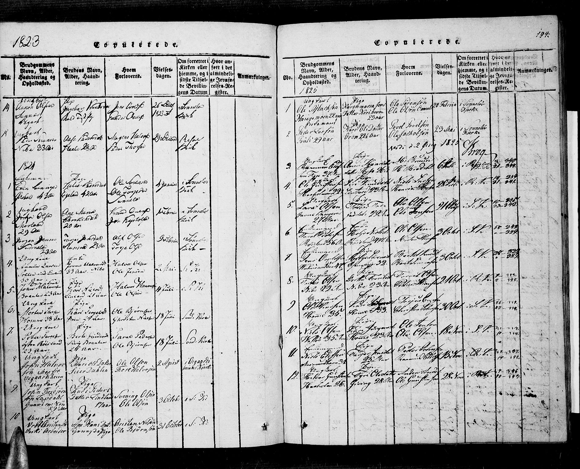 Søndeled sokneprestkontor, SAK/1111-0038/F/Fa/L0001: Parish register (official) no. A 1, 1816-1838, p. 194