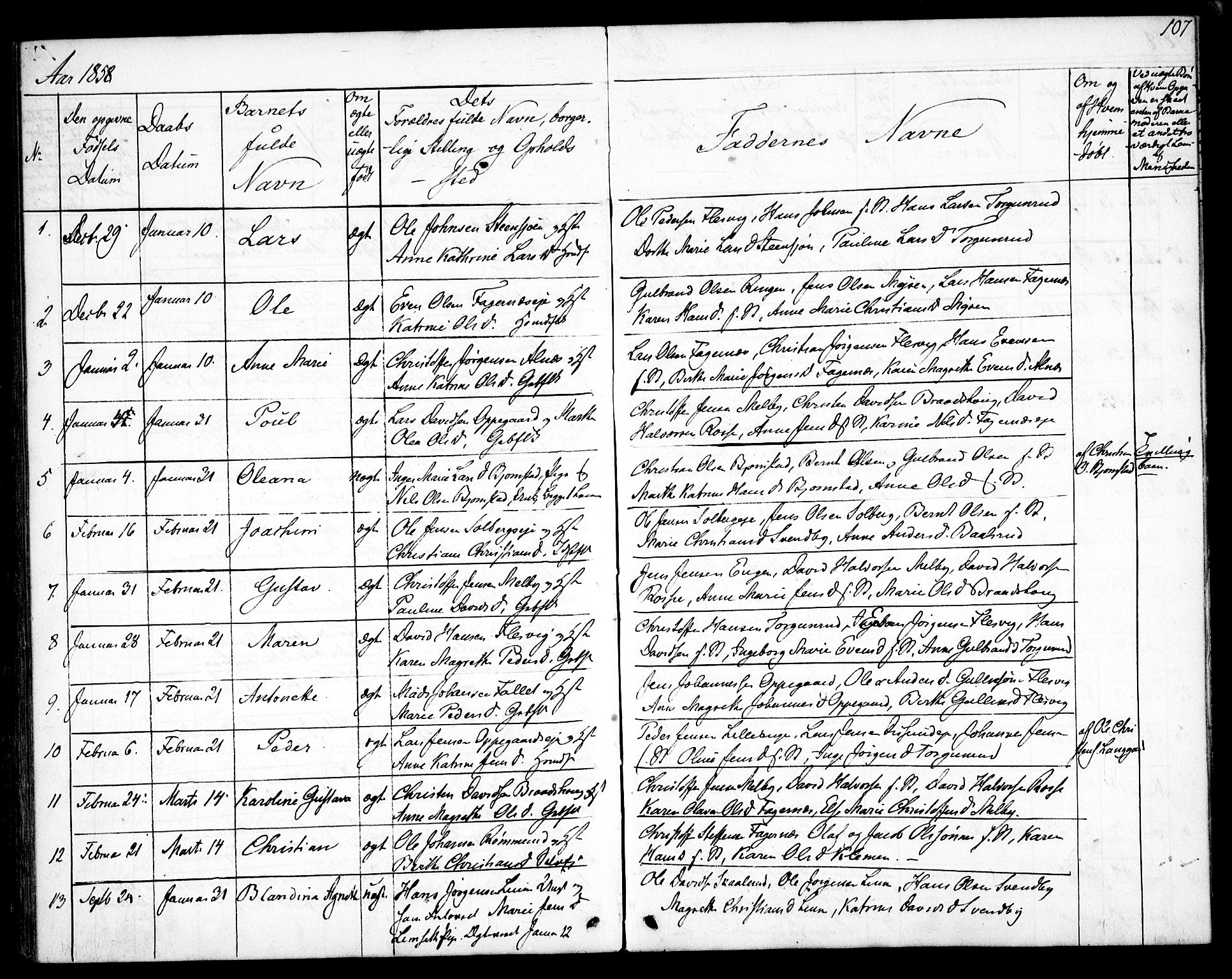 Hurdal prestekontor Kirkebøker, SAO/A-10889/F/Fb/L0001: Parish register (official) no. II 1, 1846-1859, p. 107