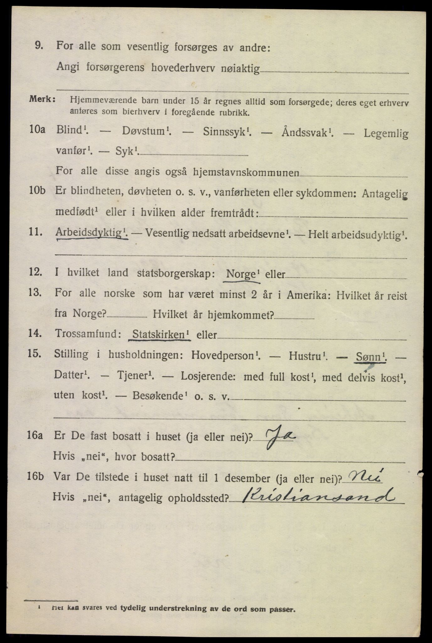 SAK, 1920 census for Oddernes, 1920, p. 4412