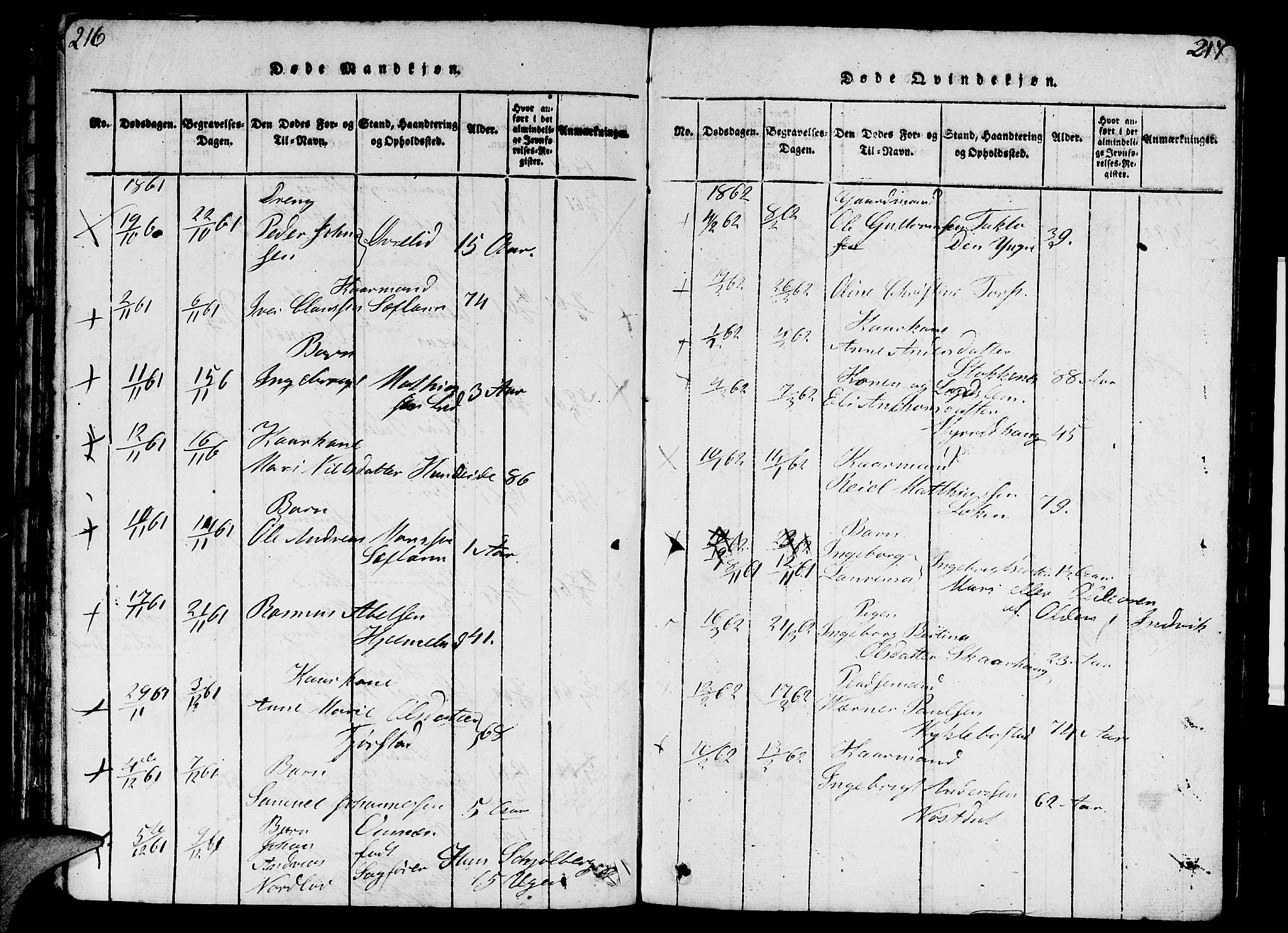 Eid sokneprestembete, AV/SAB-A-82301/H/Hab/Haba/L0001: Parish register (copy) no. A 1, 1816-1862, p. 216-217