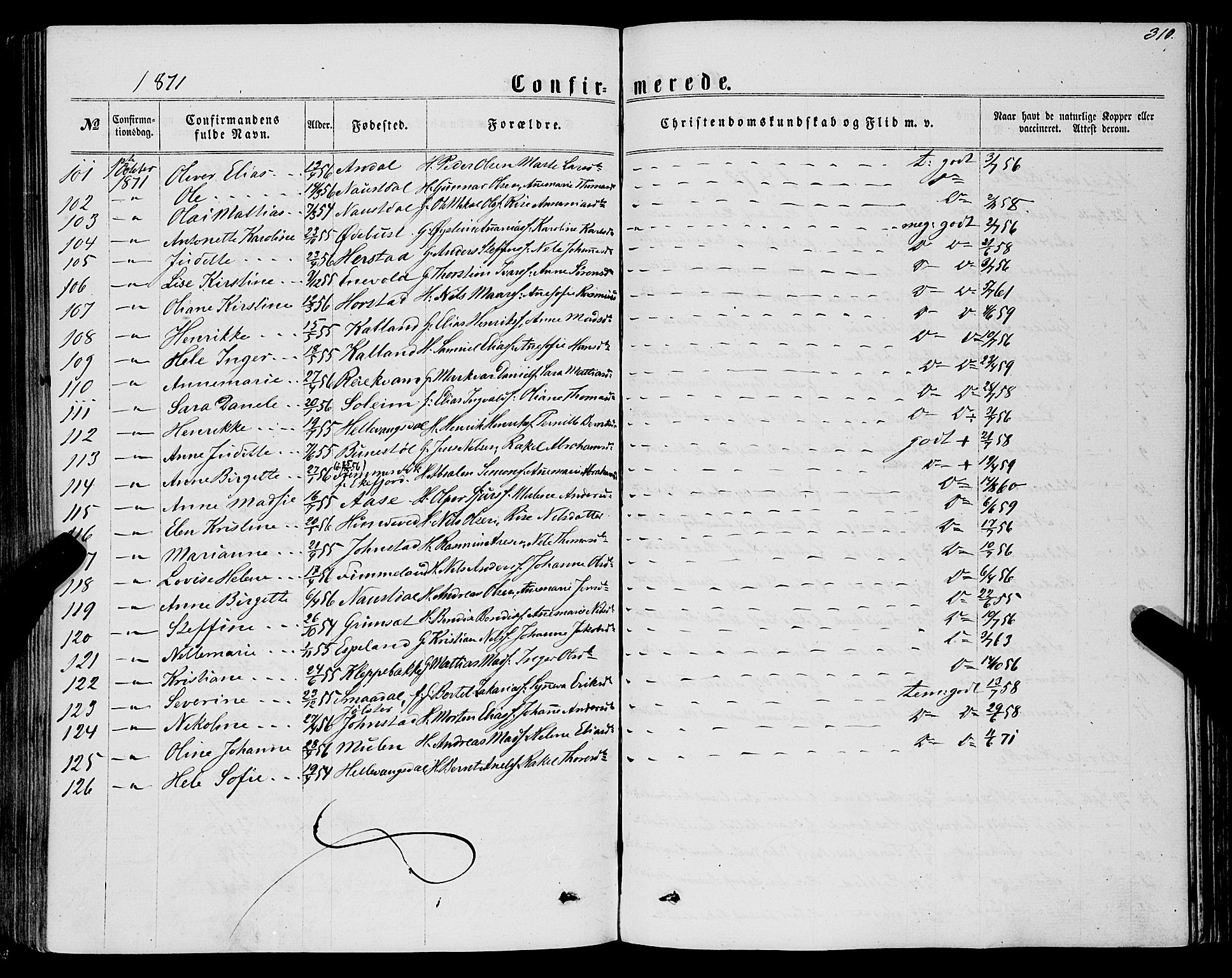 Førde sokneprestembete, SAB/A-79901/H/Haa/Haaa/L0009: Parish register (official) no. A 9, 1861-1877, p. 310
