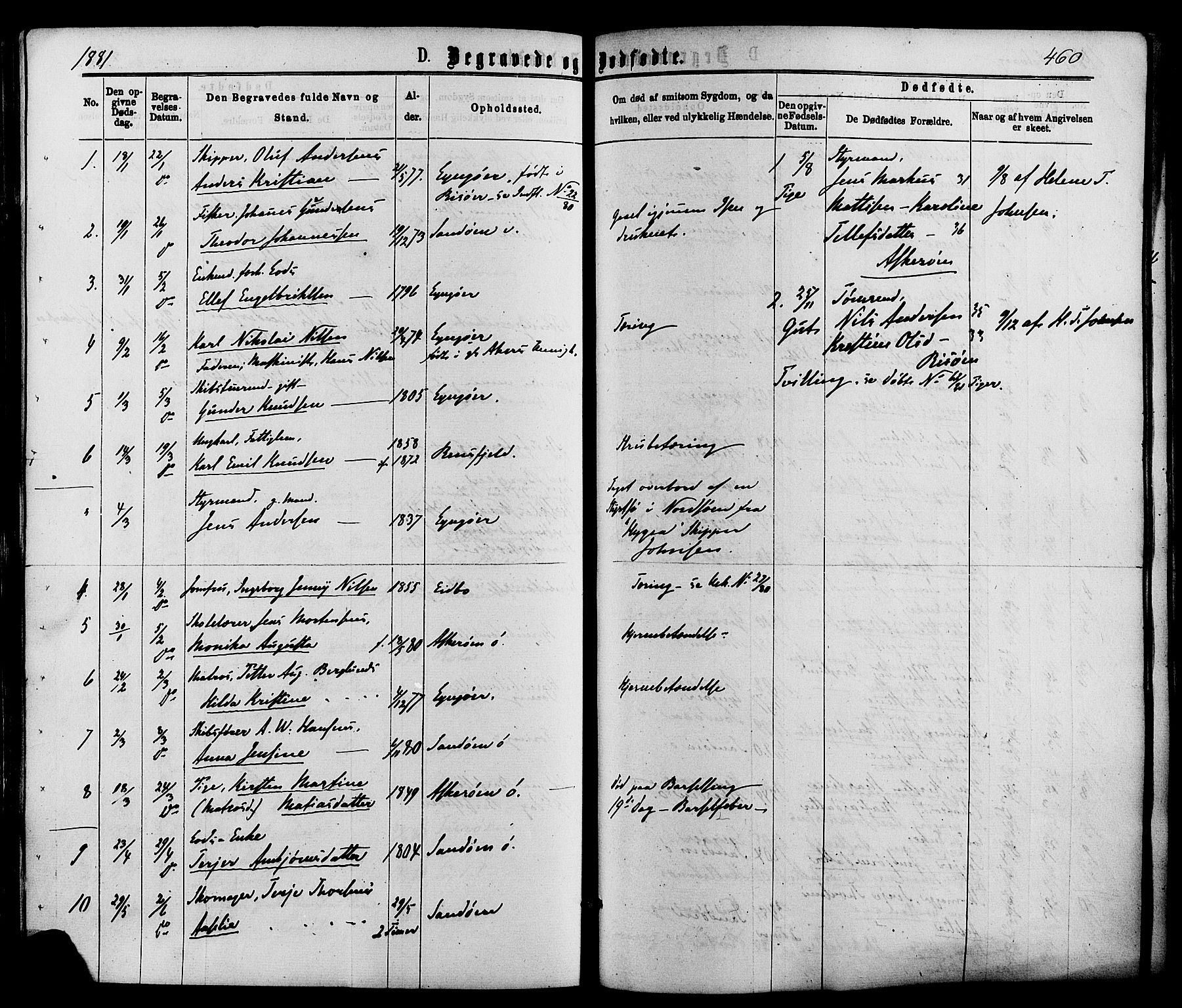 Dypvåg sokneprestkontor, SAK/1111-0007/F/Fa/Faa/L0007: Parish register (official) no. A 7/ 1, 1872-1884, p. 460