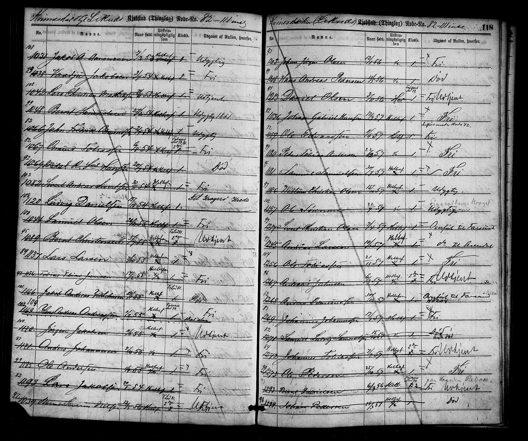 Flekkefjord mønstringskrets, AV/SAK-2031-0018/F/Ff/L0001: Utskrivningsregisterrulle, nr som i hovedrulle, N-10, 1860-1900, p. 123