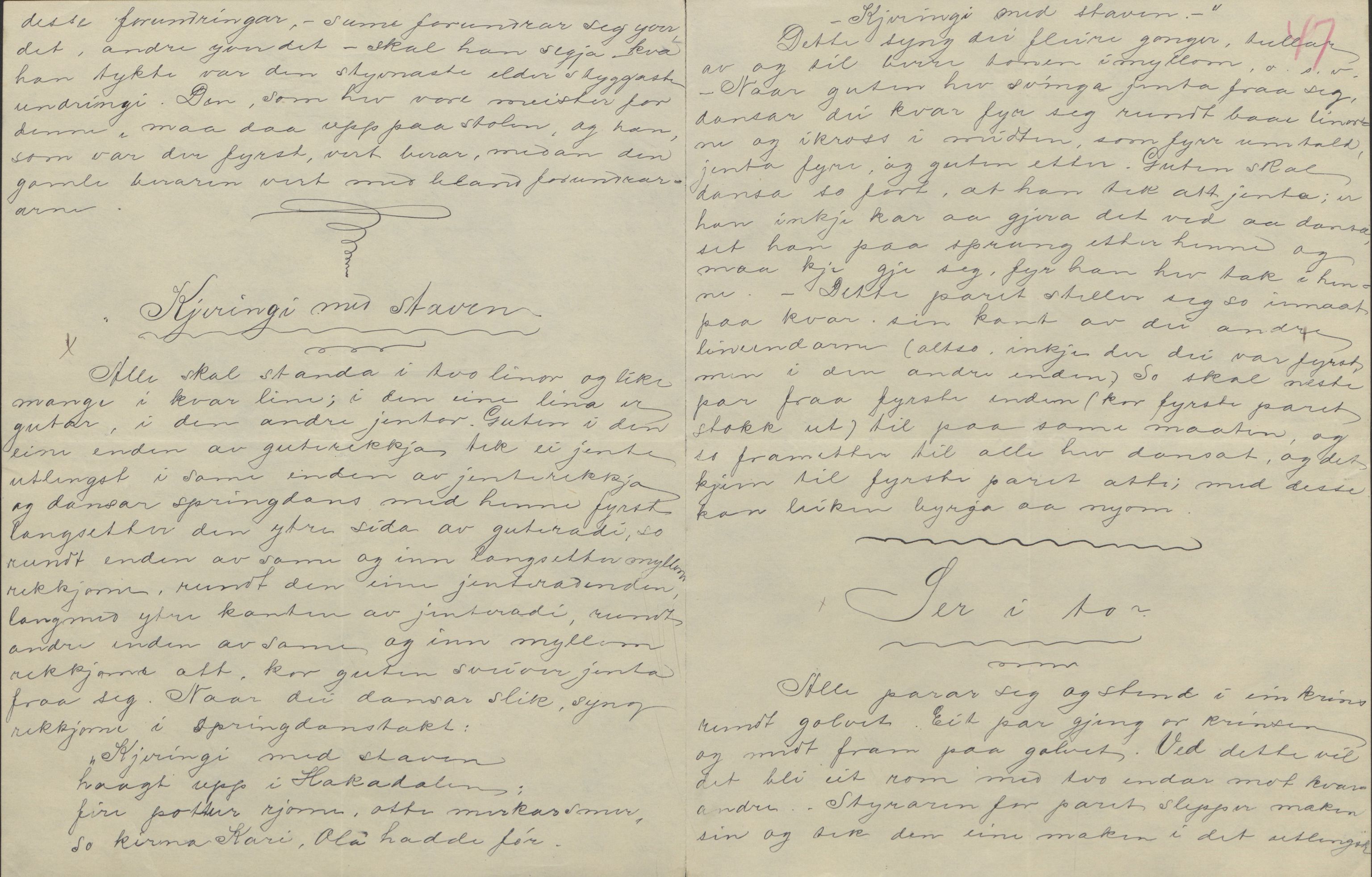 Rikard Berge, TEMU/TGM-A-1003/F/L0004/0053: 101-159 / 157 Manuskript, notatar, brev o.a. Nokre leiker, manuskript, 1906-1908, p. 46-47