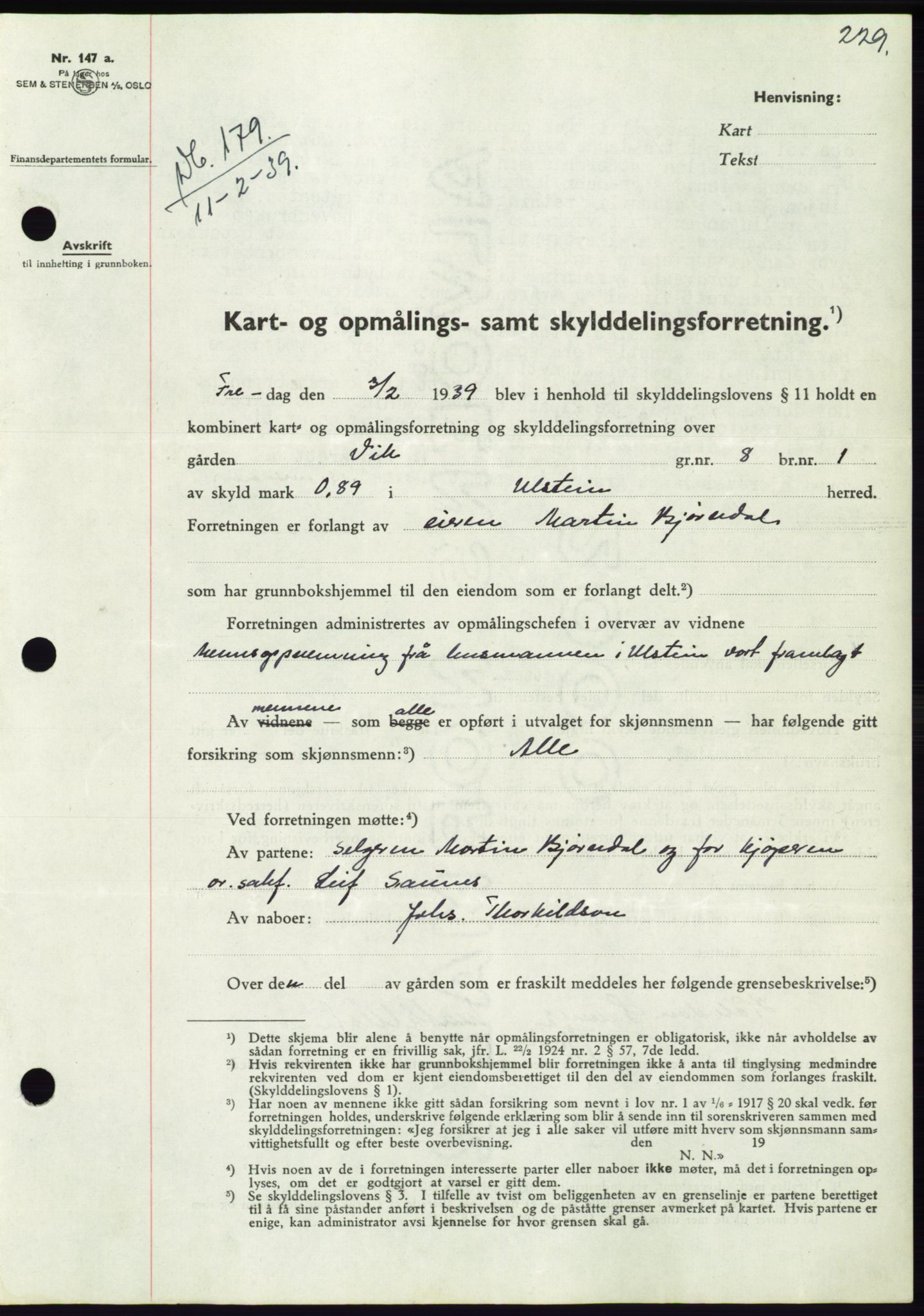 Søre Sunnmøre sorenskriveri, AV/SAT-A-4122/1/2/2C/L0067: Mortgage book no. 61, 1938-1939, Diary no: : 179/1939