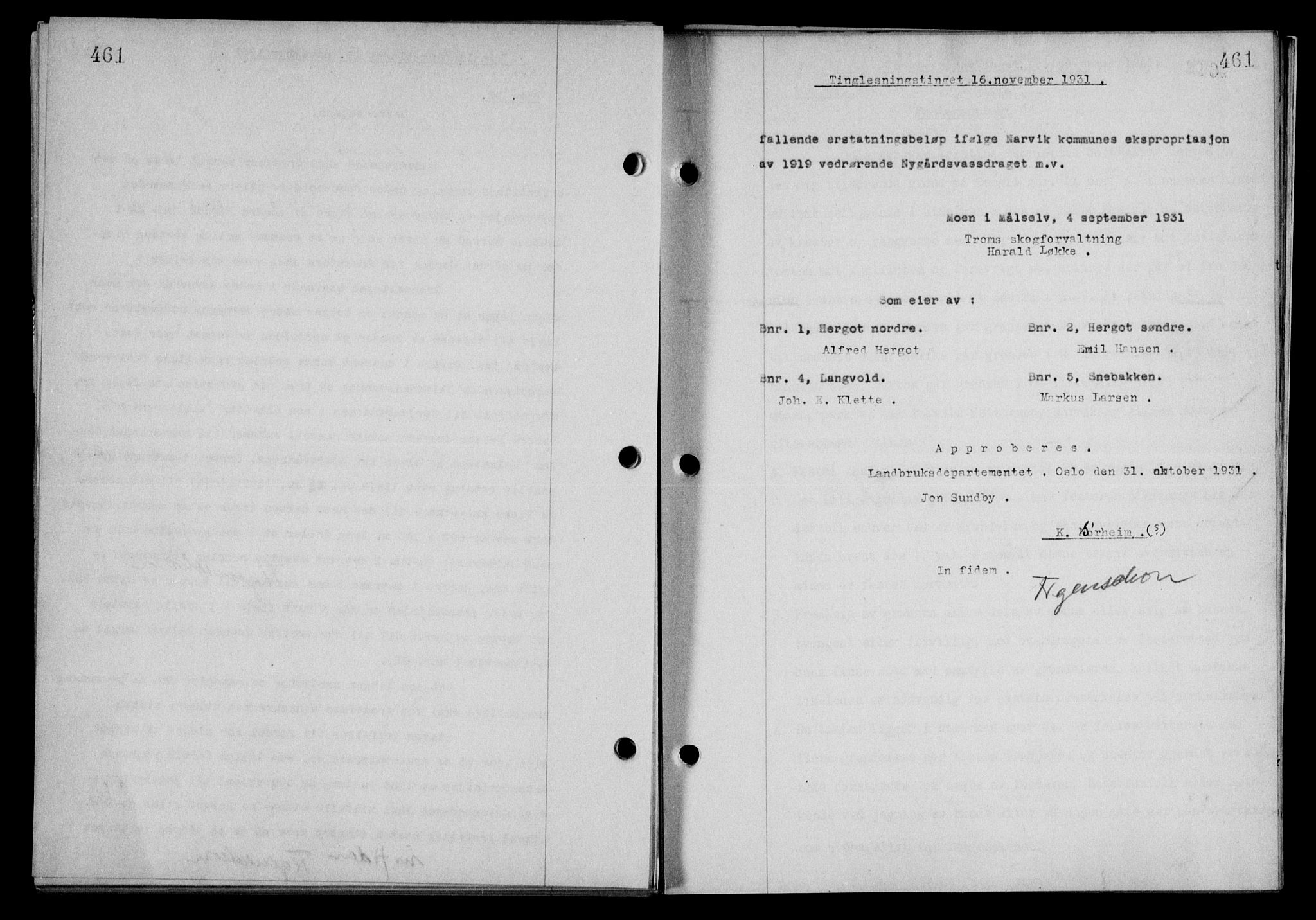 Steigen og Ofoten sorenskriveri, AV/SAT-A-0030/1/2/2C/L0019: Mortgage book no. 22, 1931-1931, Deed date: 16.11.1931