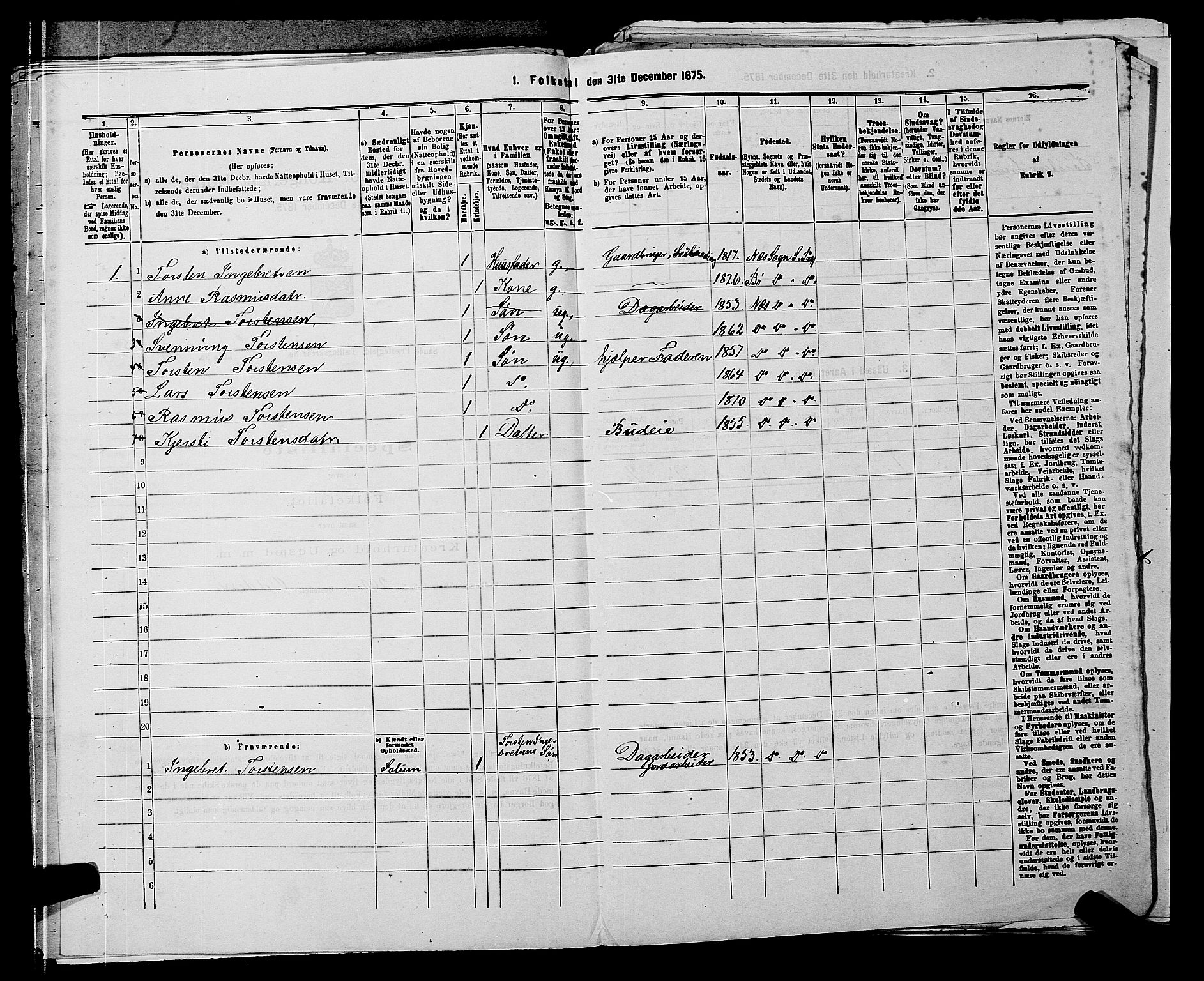 SAKO, 1875 census for 0822P Sauherad, 1875, p. 1052