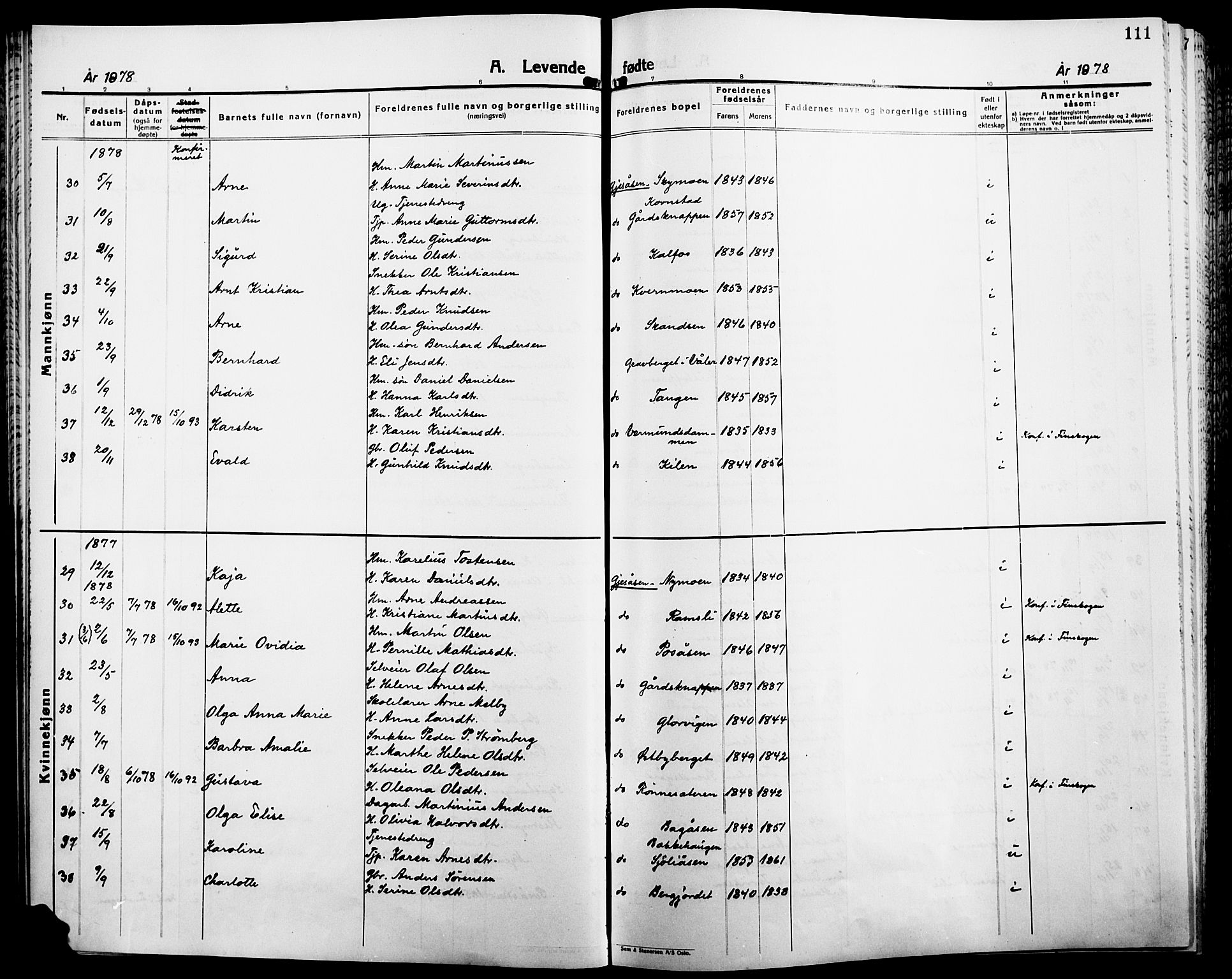 Åsnes prestekontor, SAH/PREST-042/H/Ha/Haa/L0000B: Parish register (official), 1870-1889, p. 111