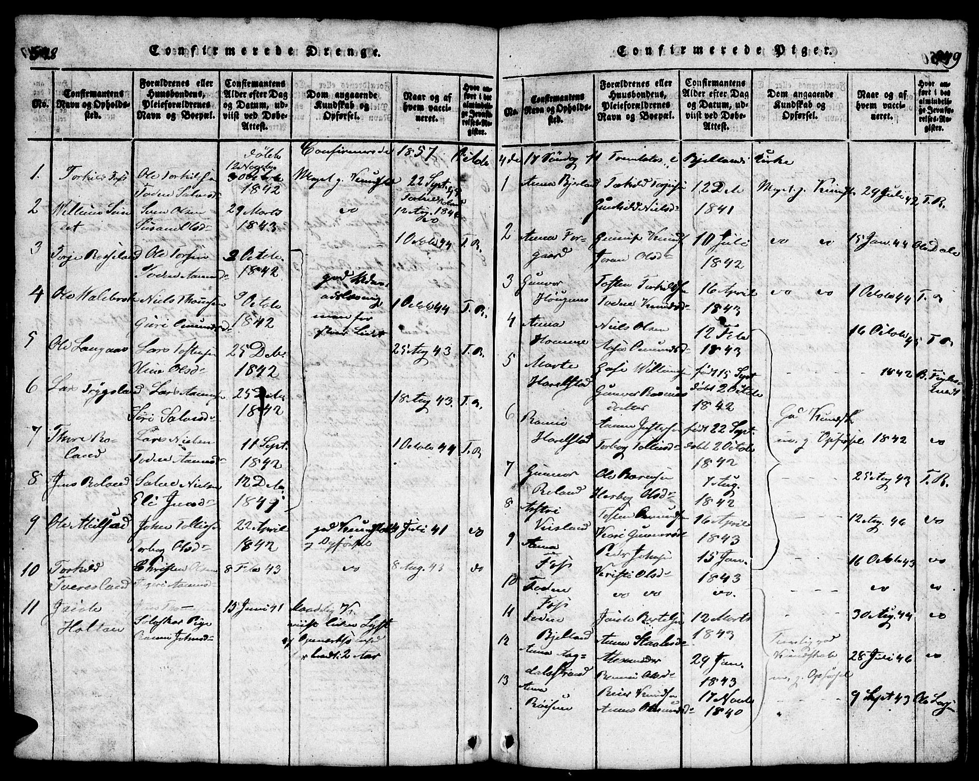 Bjelland sokneprestkontor, AV/SAK-1111-0005/F/Fb/Fba/L0003: Parish register (copy) no. B 3, 1816-1870, p. 548-549