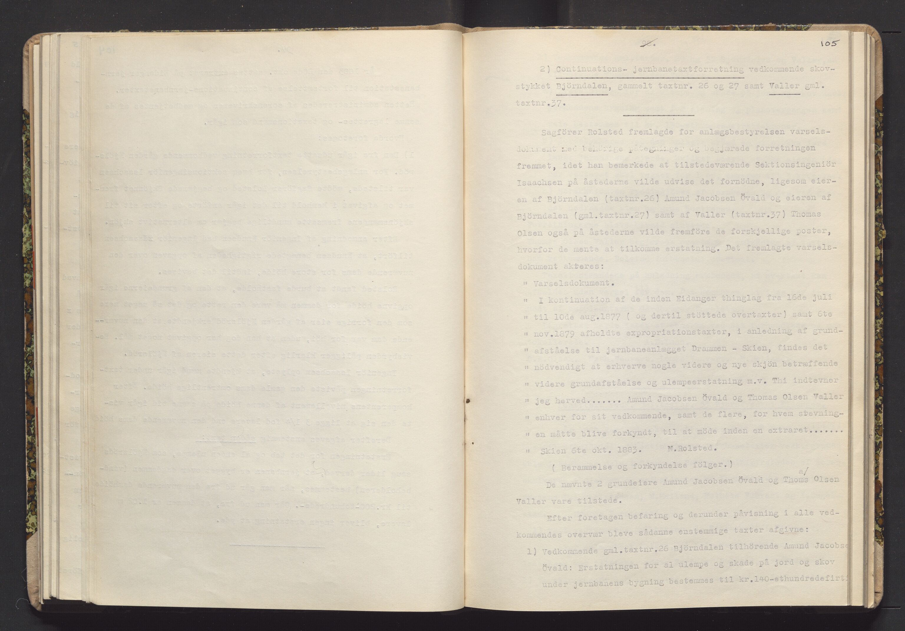 Norges Statsbaner Drammen distrikt (NSB), AV/SAKO-A-30/Y/Yc/L0007: Takster Vestfoldbanen strekningen Eidanger-Porsgrunn-Gjerpen samt sidelinjen Eidanger-Brevik, 1877-1896, p. 105