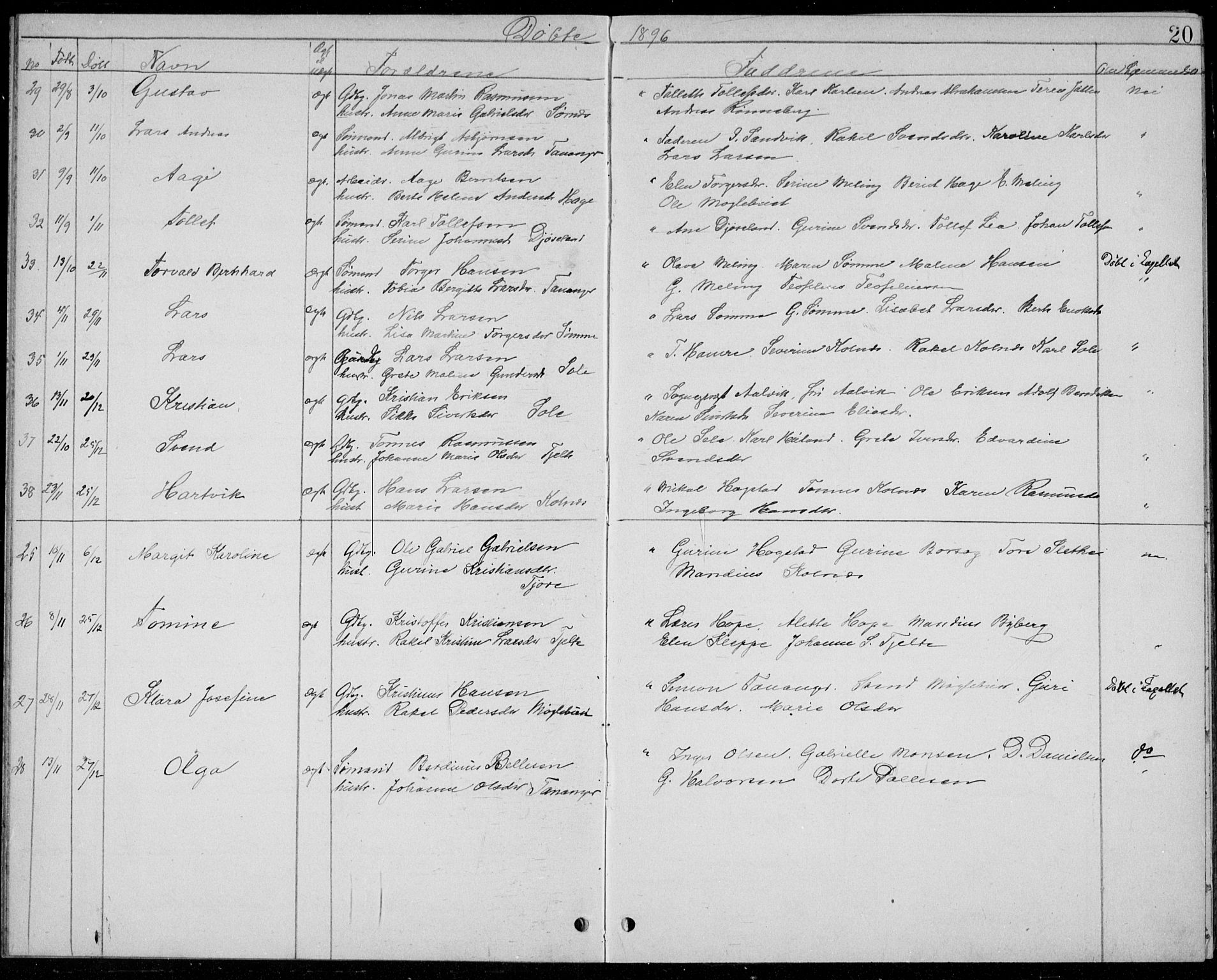 Håland sokneprestkontor, AV/SAST-A-101802/001/30BB/L0004: Parish register (copy) no. B 4, 1893-1898, p. 20