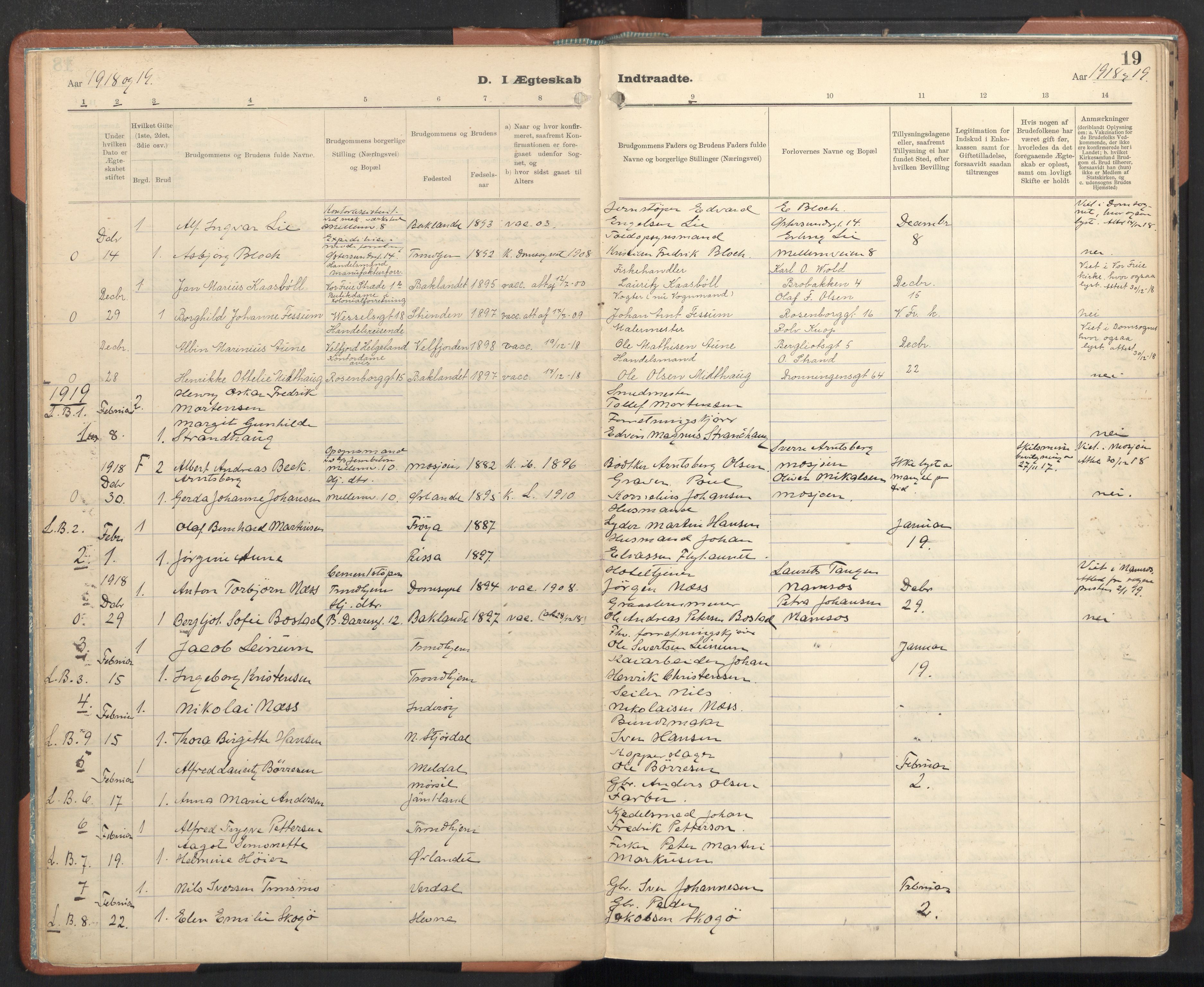 Ministerialprotokoller, klokkerbøker og fødselsregistre - Sør-Trøndelag, SAT/A-1456/605/L0245: Parish register (official) no. 605A07, 1916-1938, p. 19