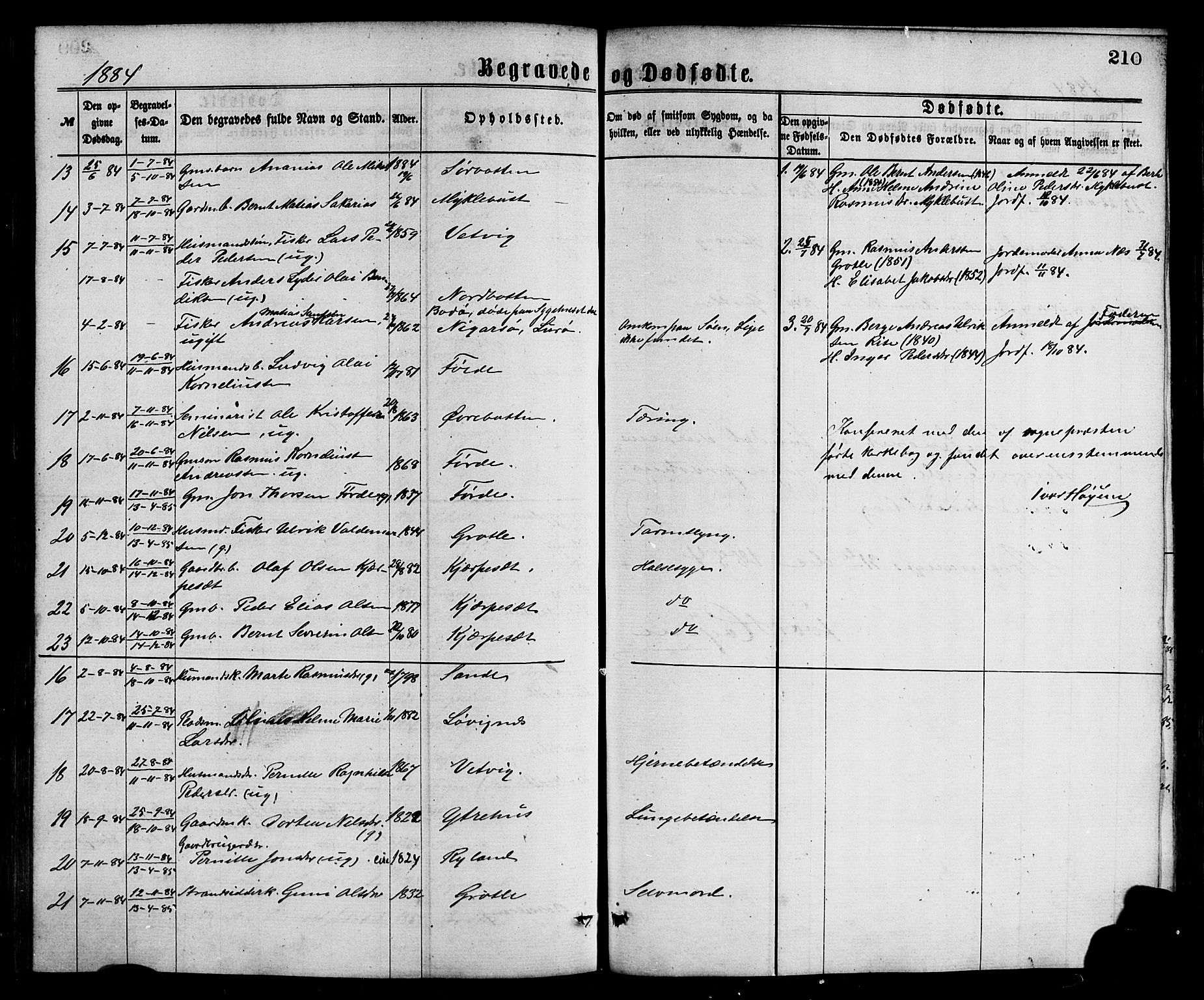 Bremanger sokneprestembete, AV/SAB-A-82201/H/Hab/Haba/L0002: Parish register (copy) no. A 2, 1866-1889, p. 210