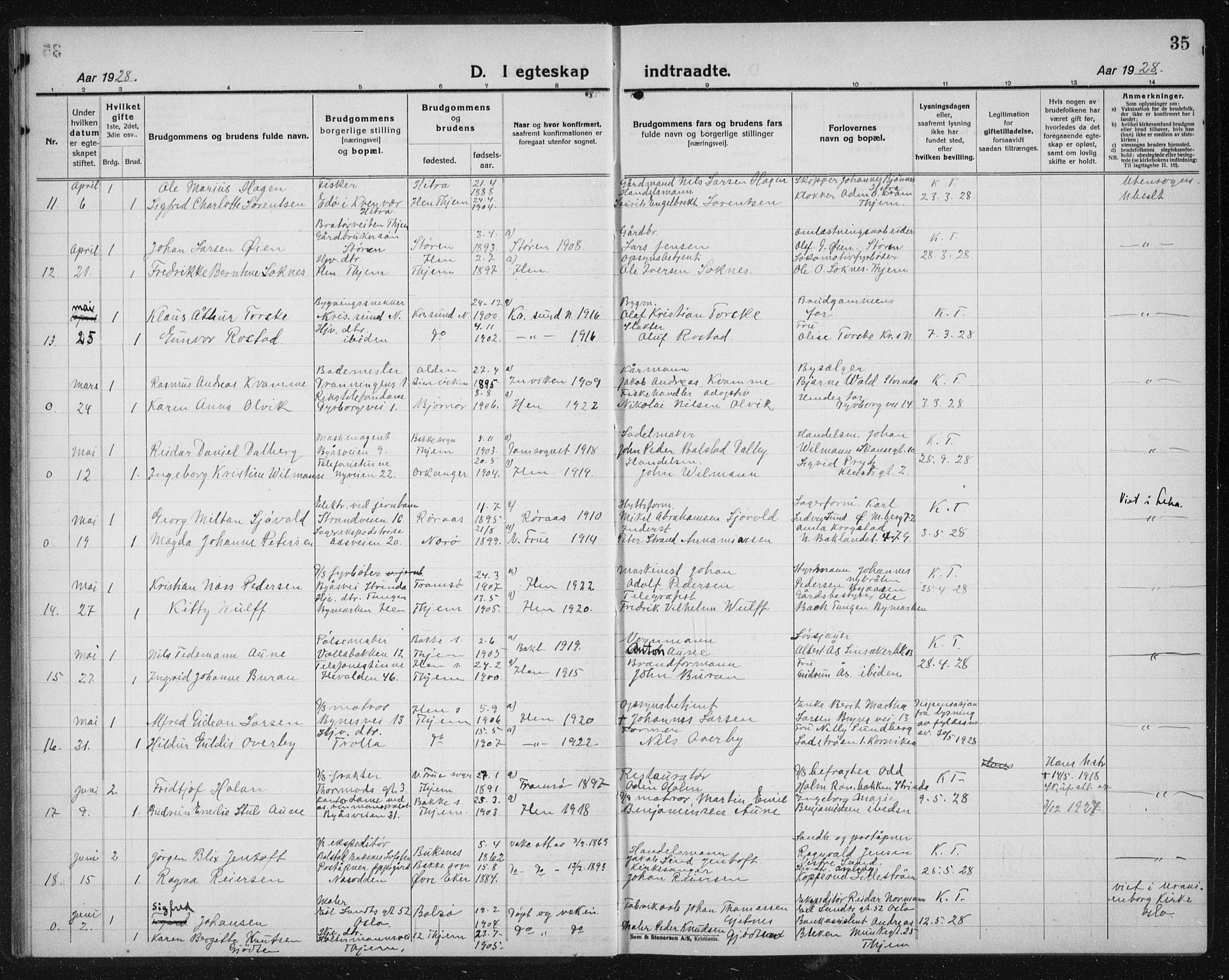 Ministerialprotokoller, klokkerbøker og fødselsregistre - Sør-Trøndelag, SAT/A-1456/603/L0176: Parish register (copy) no. 603C04, 1923-1941, p. 35