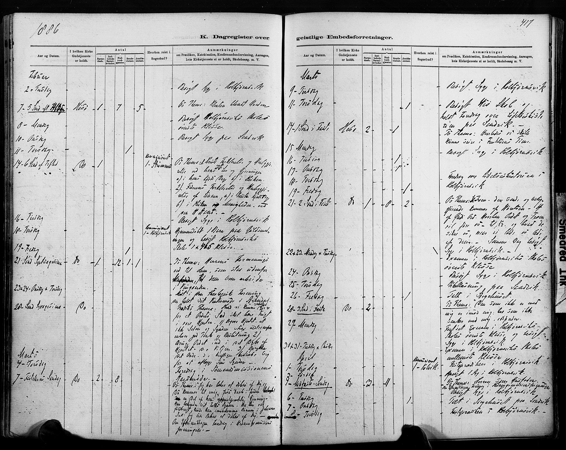 Hisøy sokneprestkontor, SAK/1111-0020/F/Fa/L0003: Parish register (official) no. A 3, 1881-1894, p. 417