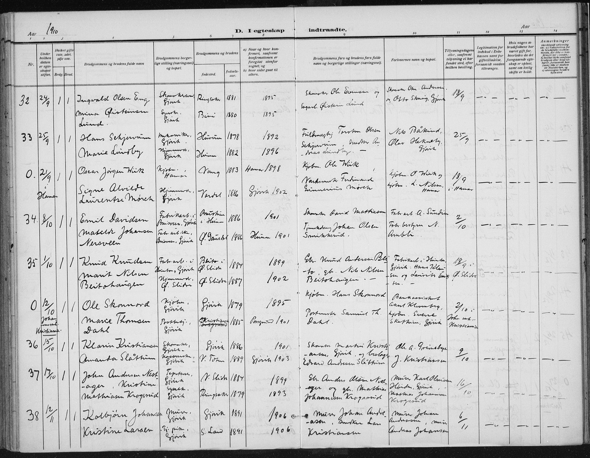 Vardal prestekontor, AV/SAH-PREST-100/H/Ha/Haa/L0013: Parish register (official) no. 13, 1901-1911