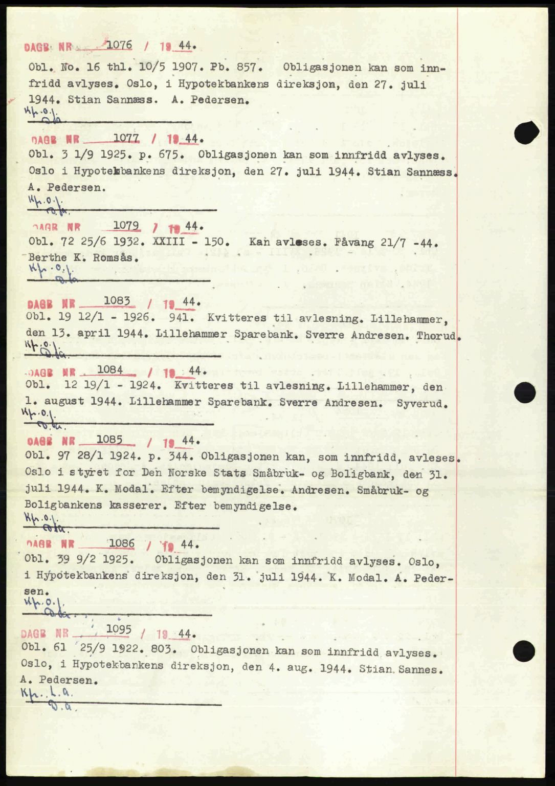 Sør-Gudbrandsdal tingrett, SAH/TING-004/H/Hb/Hbf/L0002: Mortgage book no. C1, 1938-1951, Diary no: : 1076/1944