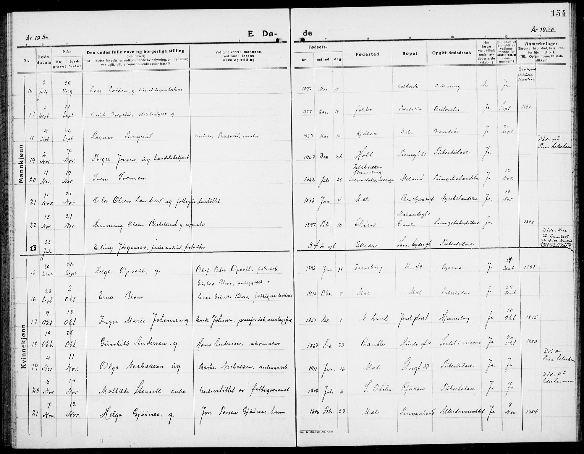 Rjukan kirkebøker, AV/SAKO-A-294/G/Ga/L0005: Parish register (copy) no. 5, 1928-1937, p. 154