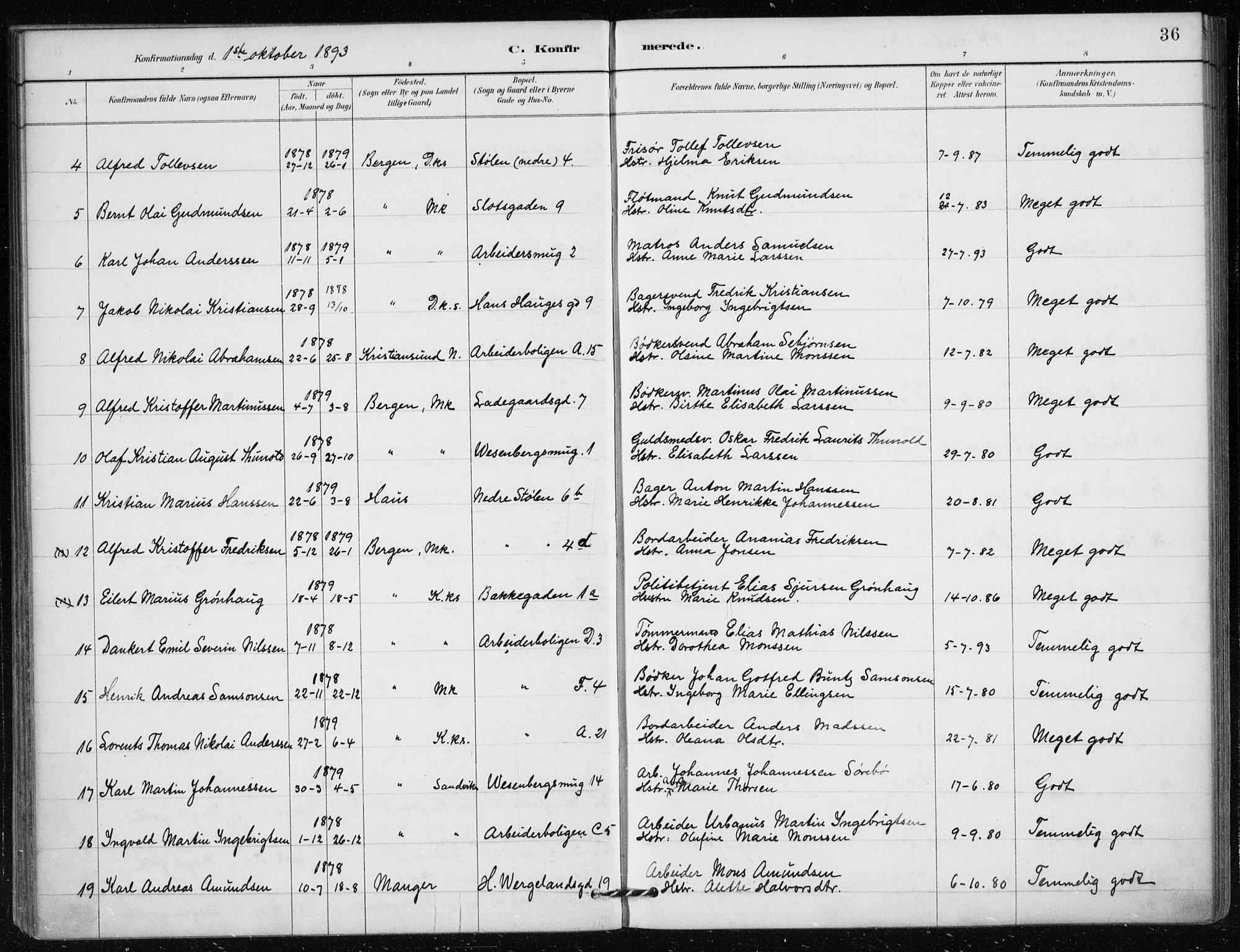 Mariakirken Sokneprestembete, SAB/A-76901/H/Haa/L0013: Parish register (official) no. C 1, 1889-1900, p. 36