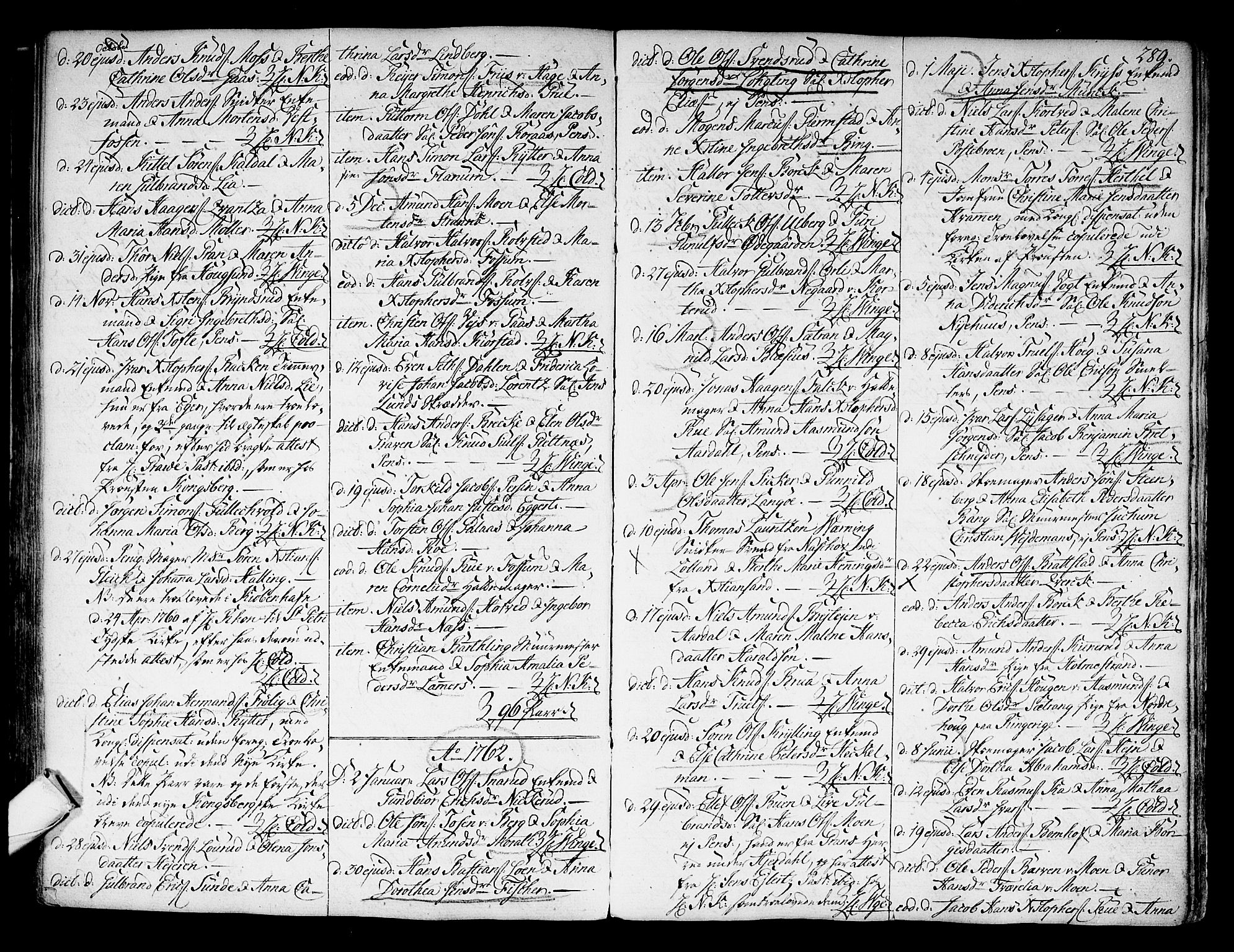 Kongsberg kirkebøker, SAKO/A-22/F/Fa/L0004: Parish register (official) no. I 4, 1756-1768, p. 289