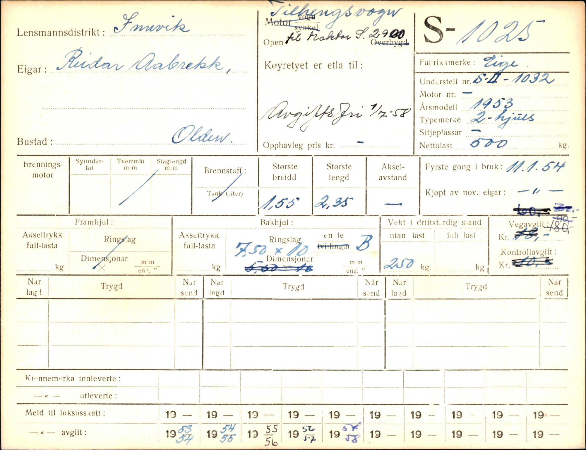 Statens vegvesen, Sogn og Fjordane vegkontor, AV/SAB-A-5301/4/F/L0003: Registerkort utmeldte Fjordane S1000-2499, 1930-1961, p. 44