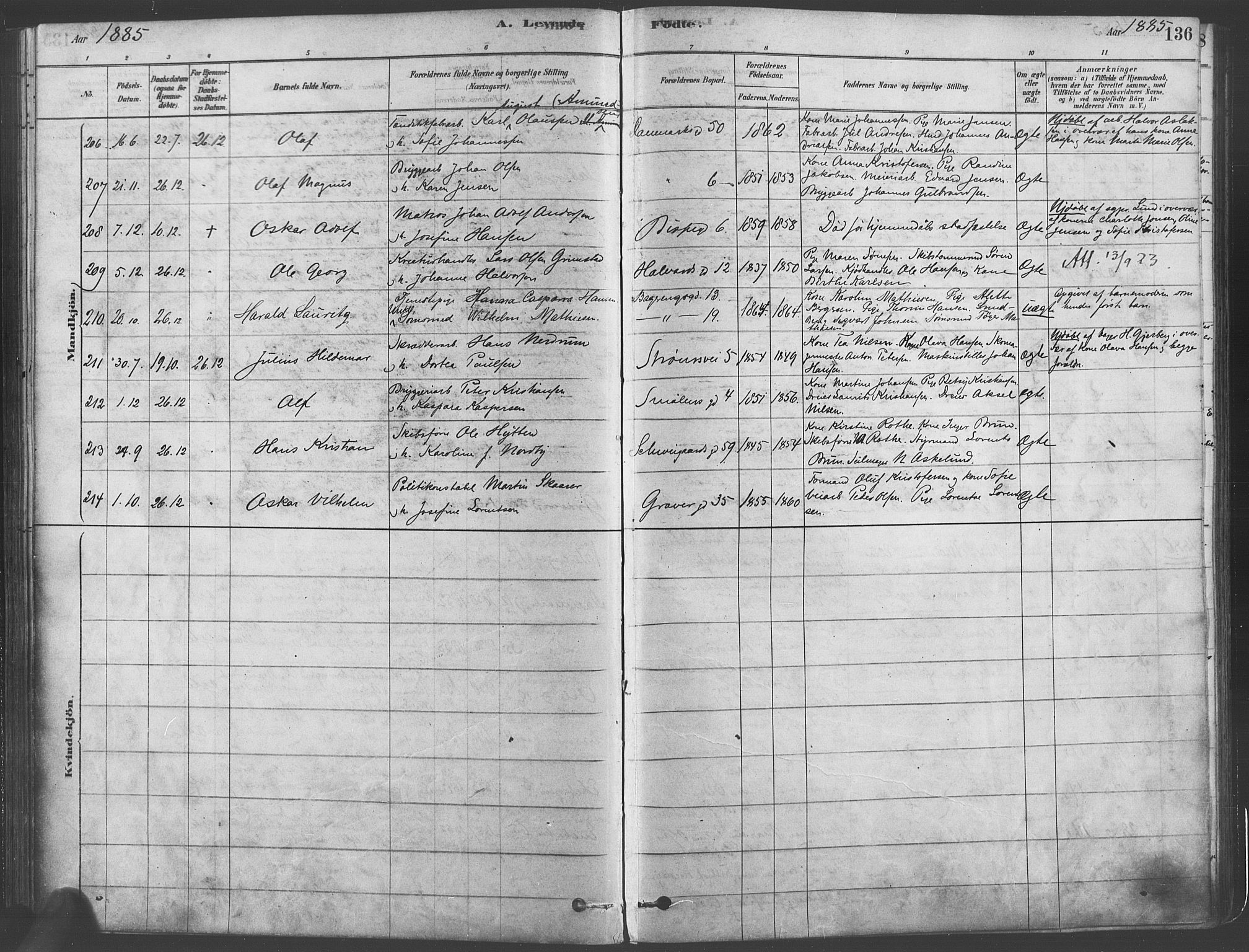 Gamlebyen prestekontor Kirkebøker, AV/SAO-A-10884/F/Fa/L0005: Parish register (official) no. 5, 1878-1889, p. 136