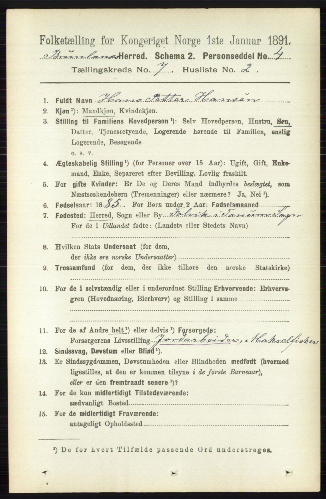 RA, 1891 census for 0726 Brunlanes, 1891, p. 2993