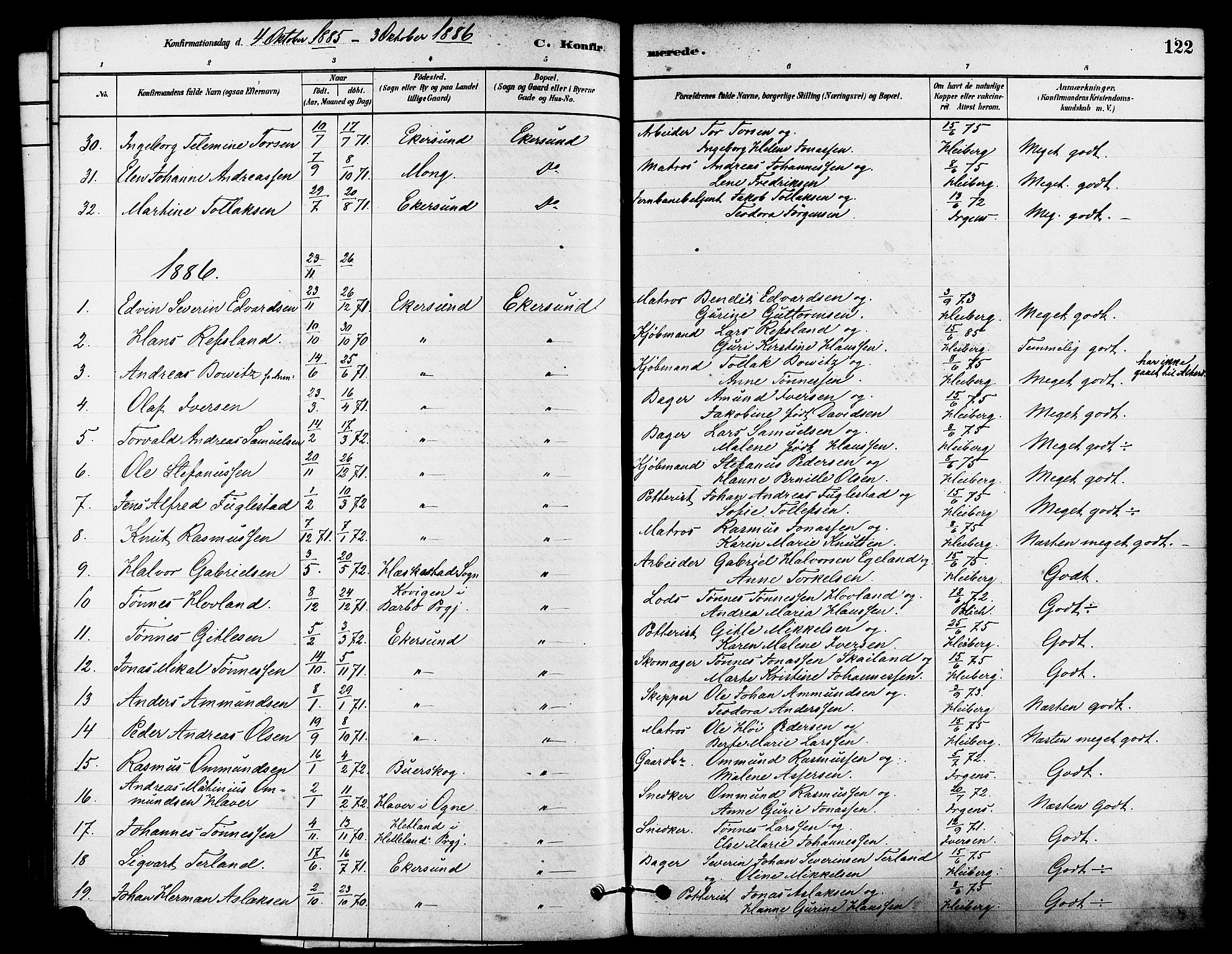 Eigersund sokneprestkontor, SAST/A-101807/S08/L0015: Parish register (official) no. A 15, 1879-1892, p. 122