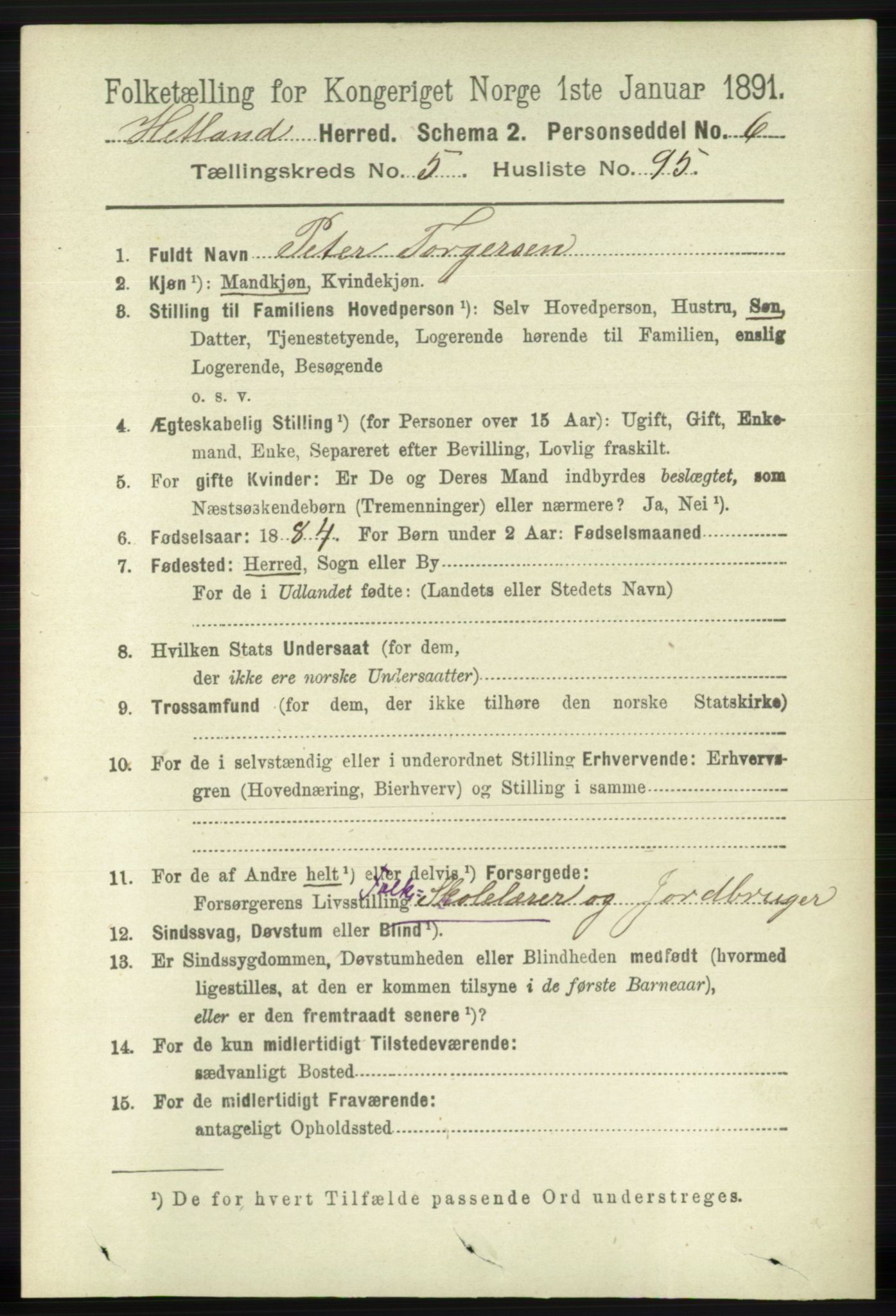 RA, 1891 census for 1126 Hetland, 1891, p. 3349